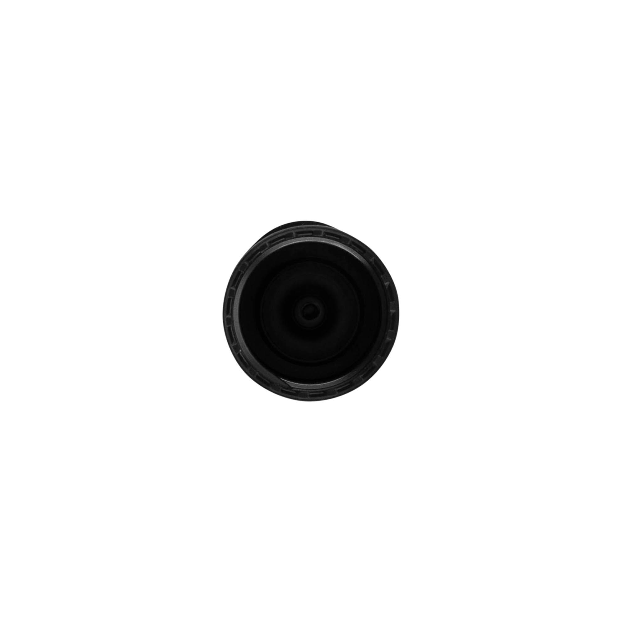 Capac cu filet și balama pliabilă, plastic PP, negru, pentru gură: 20/410