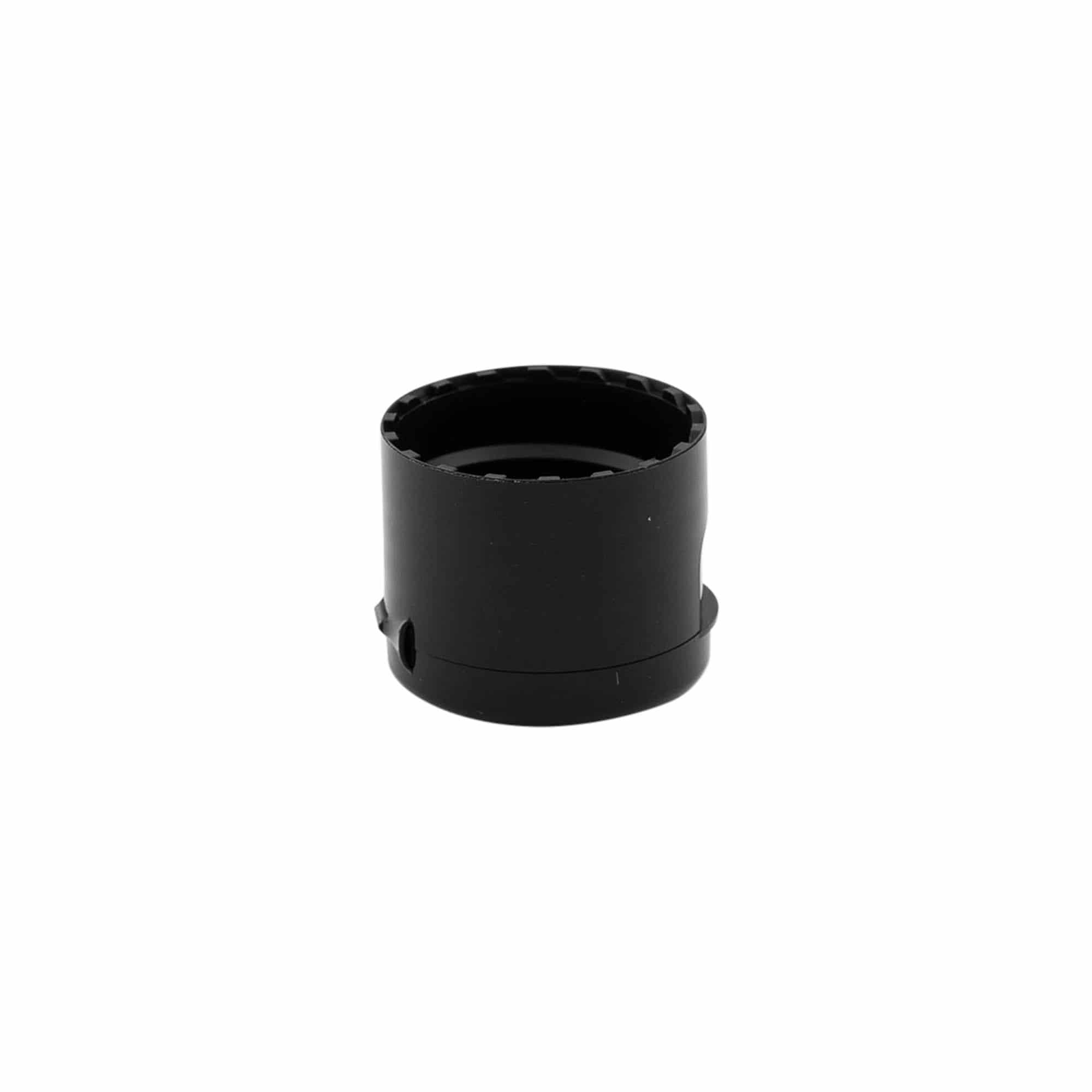 Capac cu filet, balama pliabilă, plastic PP, negru, pentru deschidere: 24/410