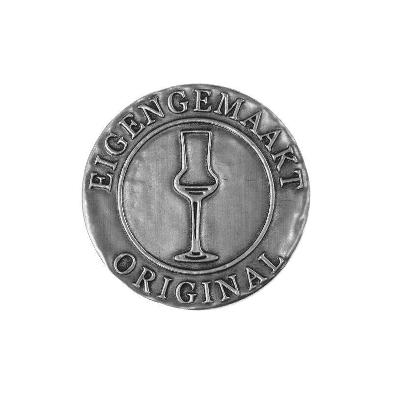 Etichetă de tablă „Eigengemaakt”, rotundă, metal, argintiu