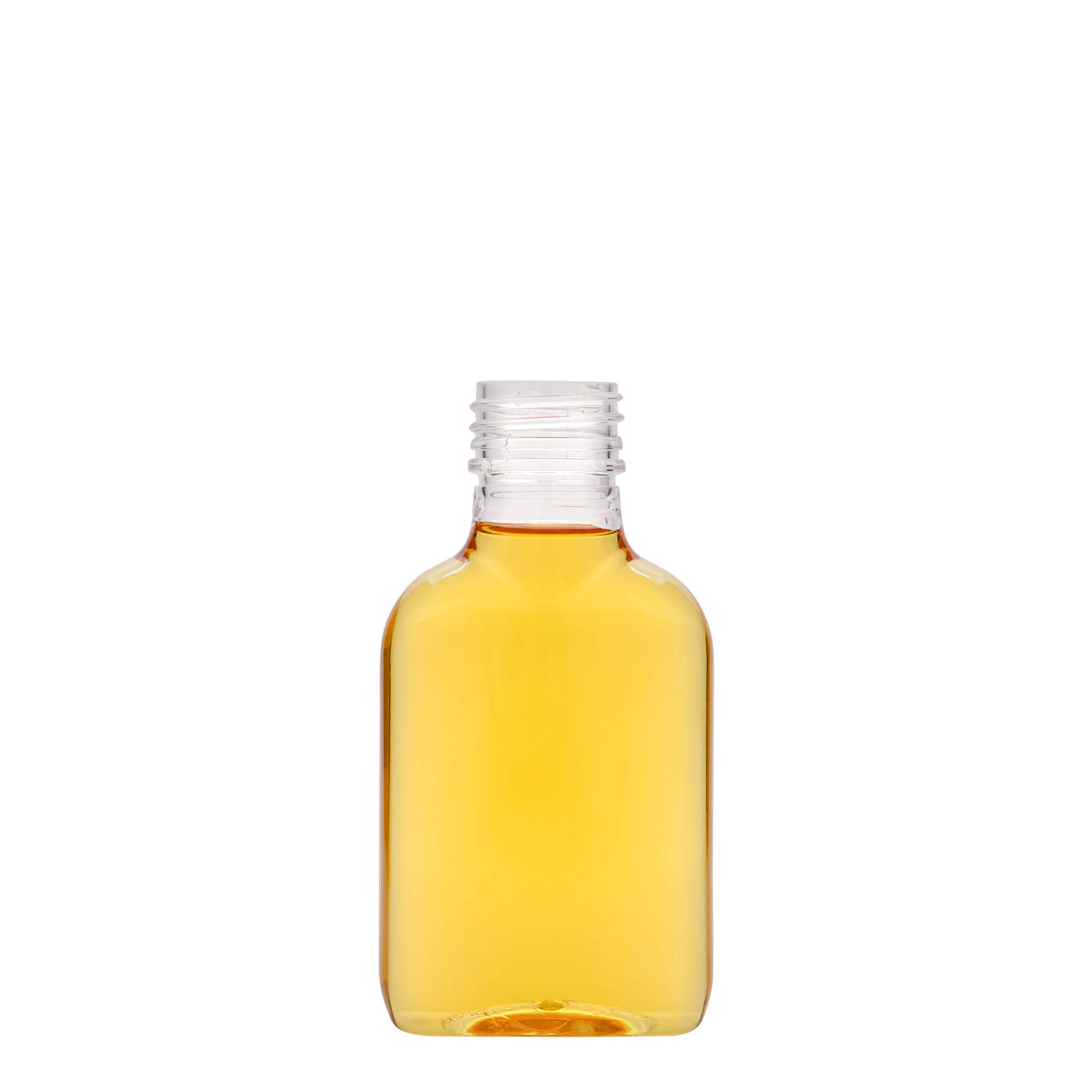 Sticluță de buzunar 100 ml, ovală, plastic PET, gura: PP 28 Sticluță de buzunar 100 ml, ovală, plastic PET, gura: PP 28