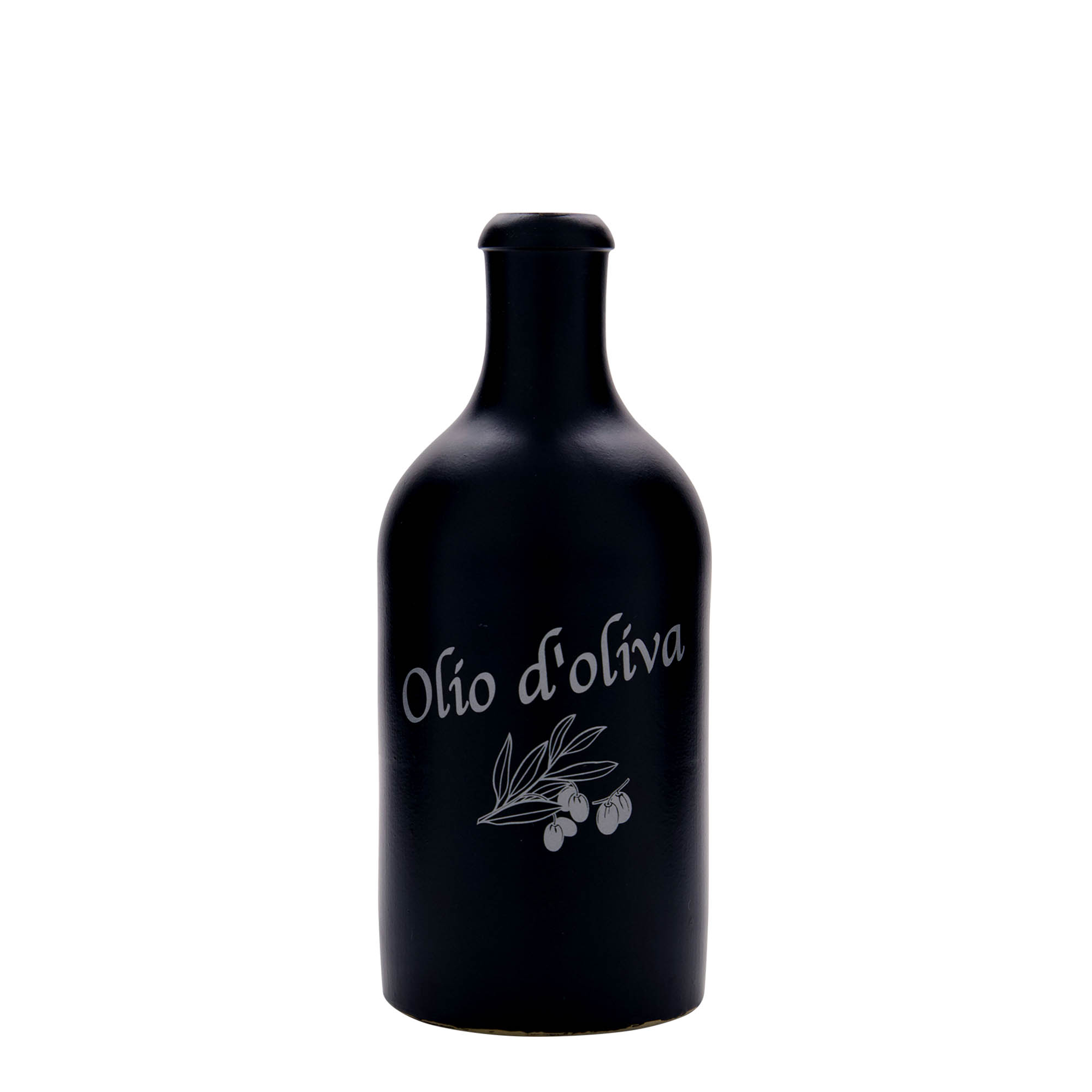 500 ml ulcior de lut, motiv: ulei de măsline, ceramică, negru, gură: dop de plută