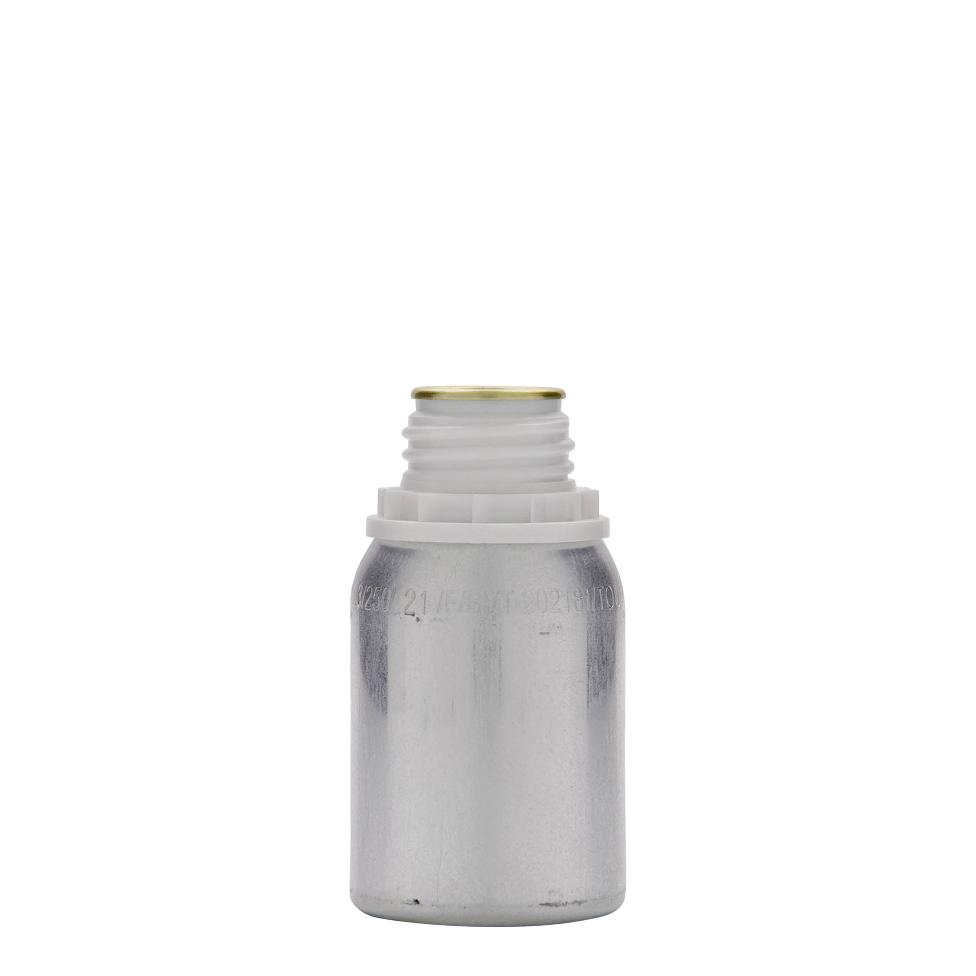 125 ml sticlă din aluminiu, metal, argintiu, gura: DIN 32