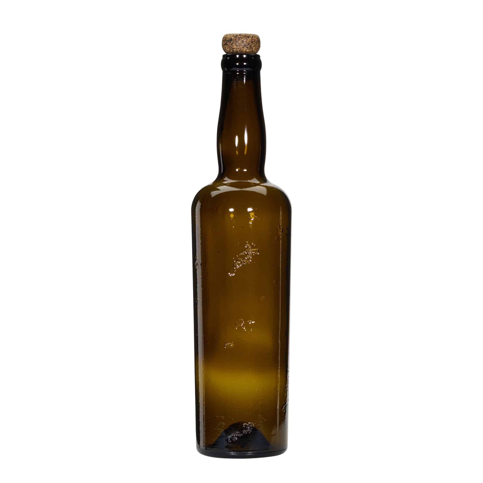 750 ml sticlă de sticlă lucrată manual „Siroco”, maro, gura: plută