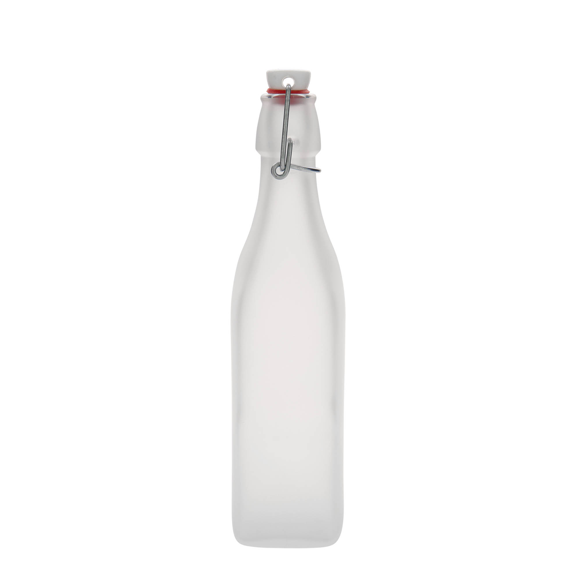 Sticlă de sticlă de 500 ml 'Swing, pătrată, albă, deschidere: închidere cu clemă