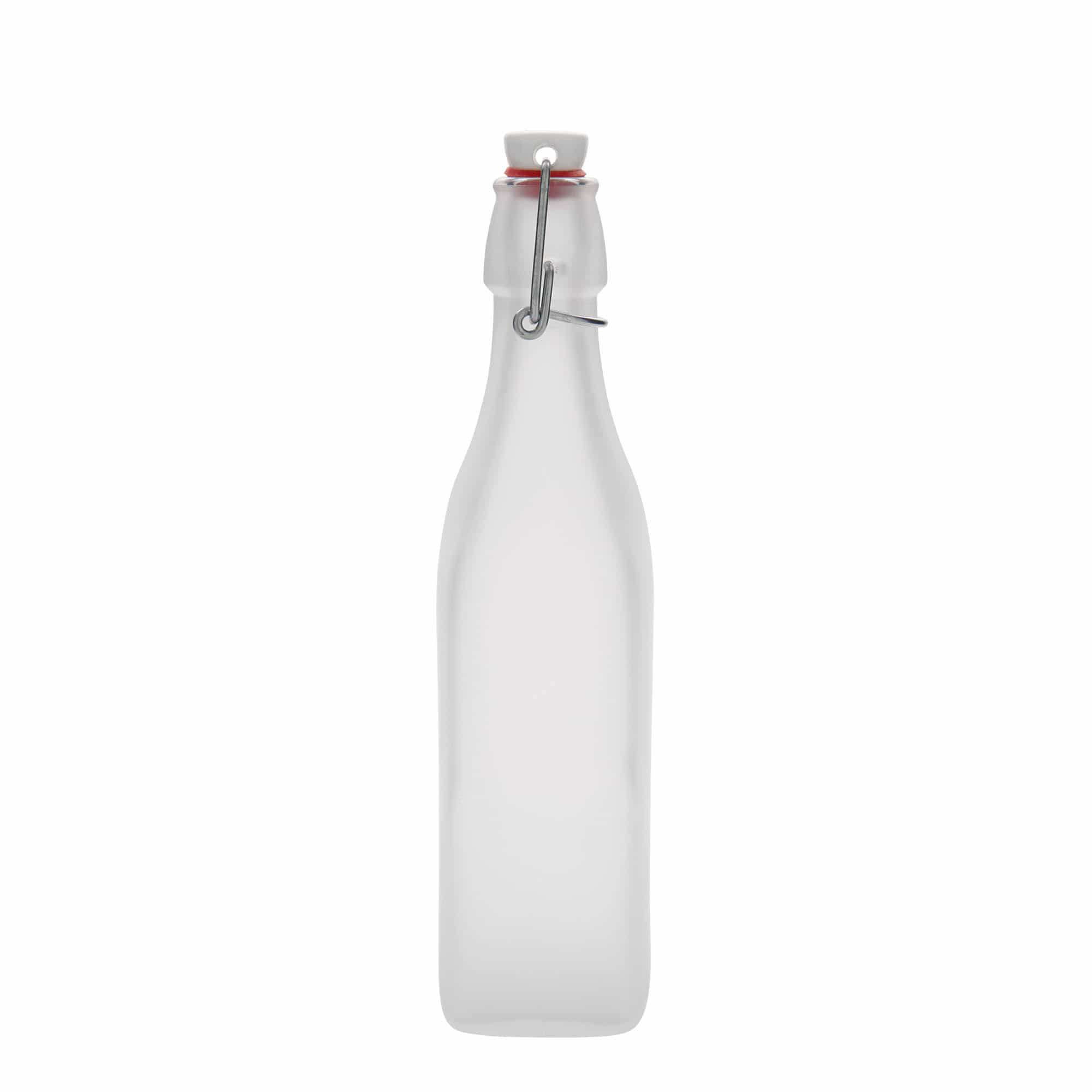 Sticlă de sticlă de 500 ml 'Swing, pătrată, albă, deschidere: închidere cu clemă