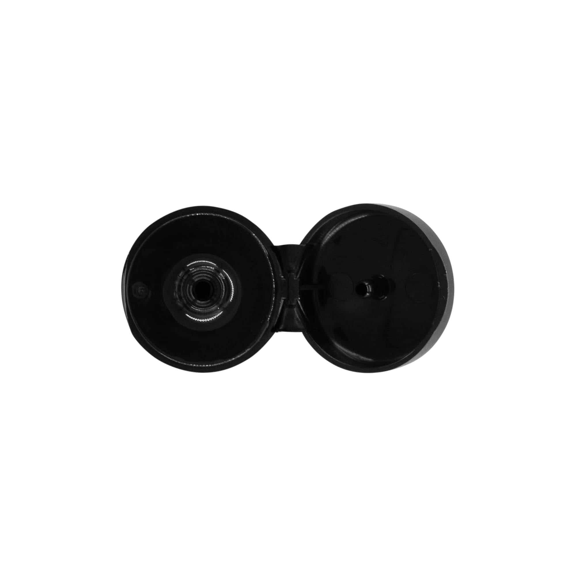 Capac cu filet și balama pliabilă, plastic PP, negru, pentru gură: 20/410