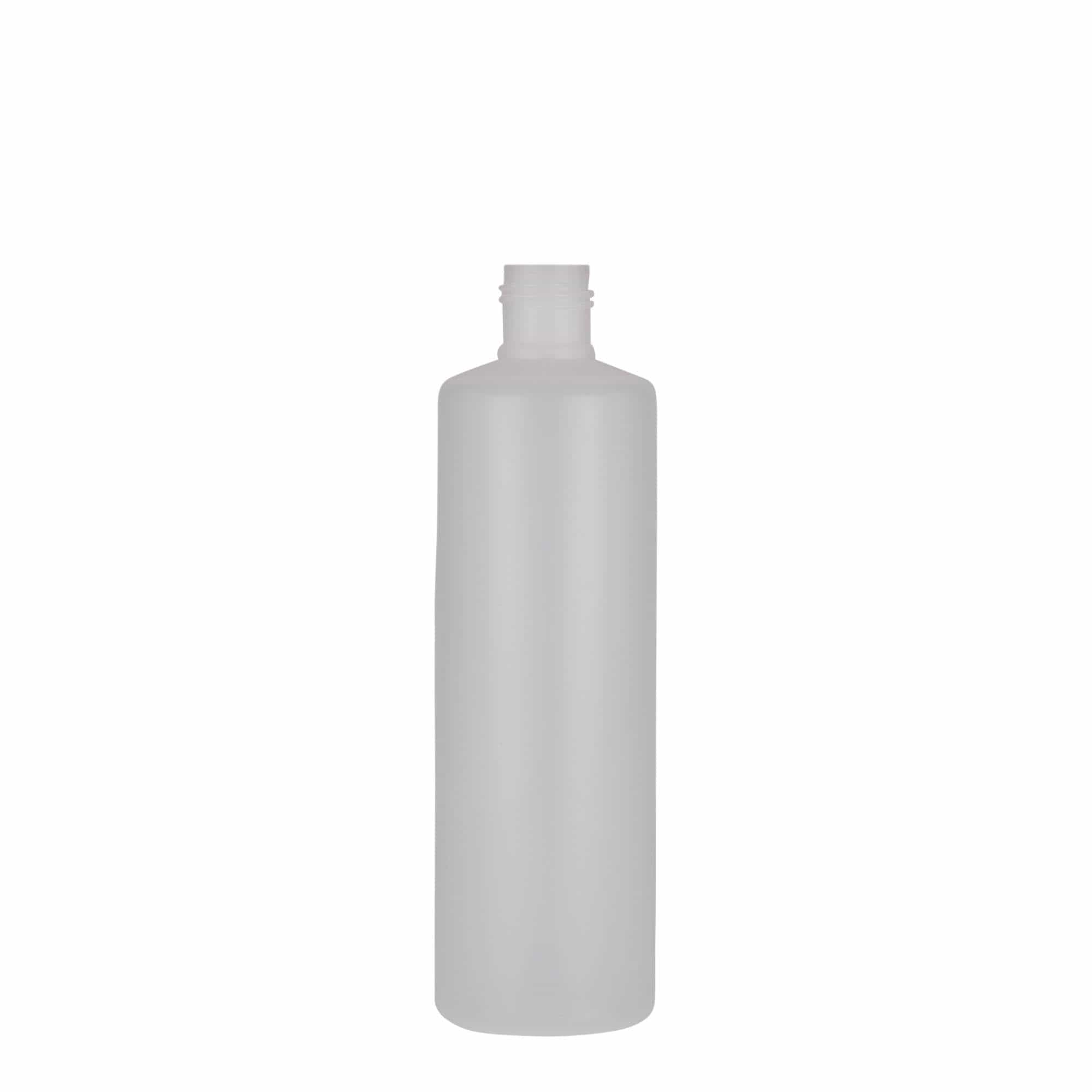 250 ml sticlă rotundă, plastic PE, natural, gura: capac cu filet