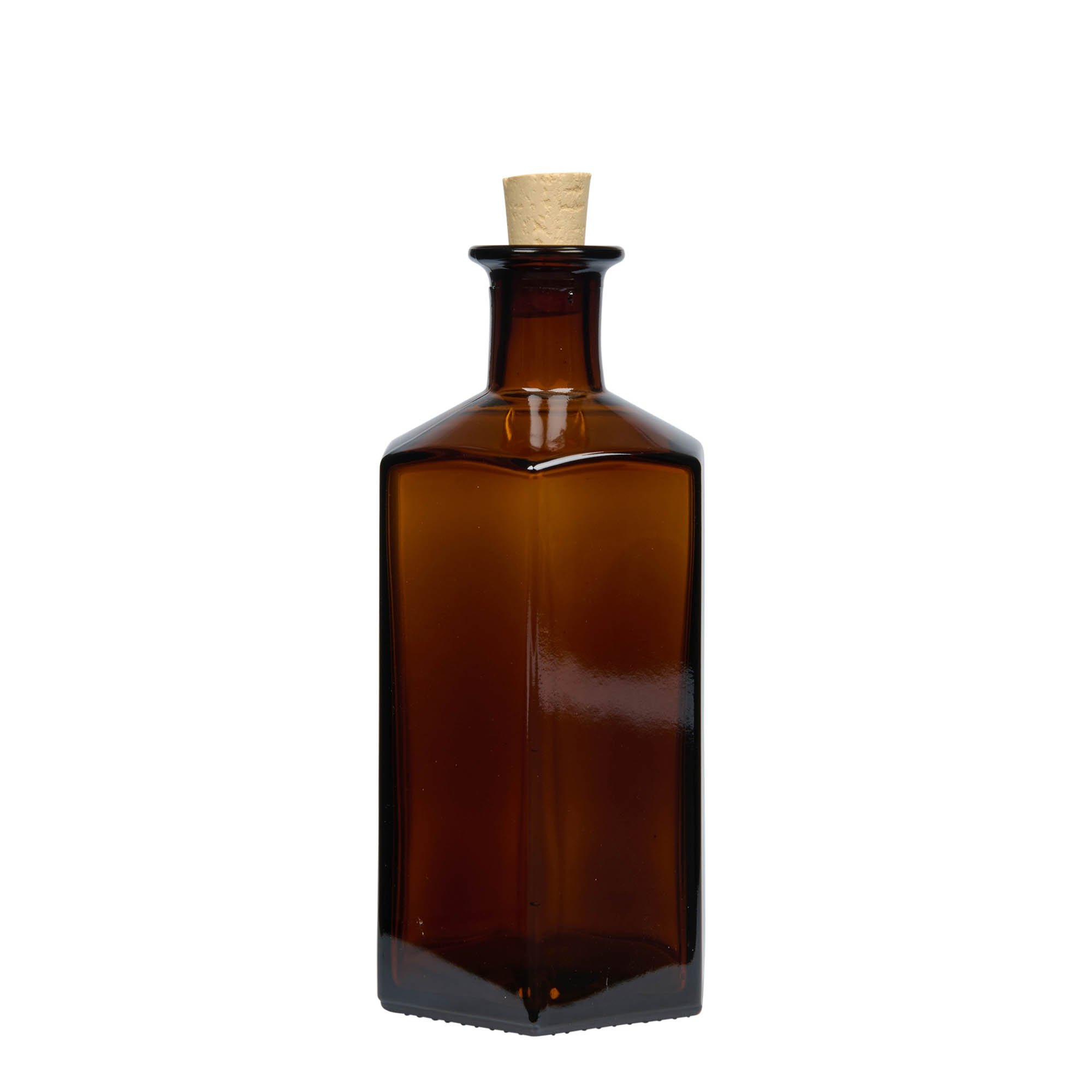 Sticlă de sticlă de 500 ml farmacist 'Jimmy', hexagonală, maro, gura: dop de plută