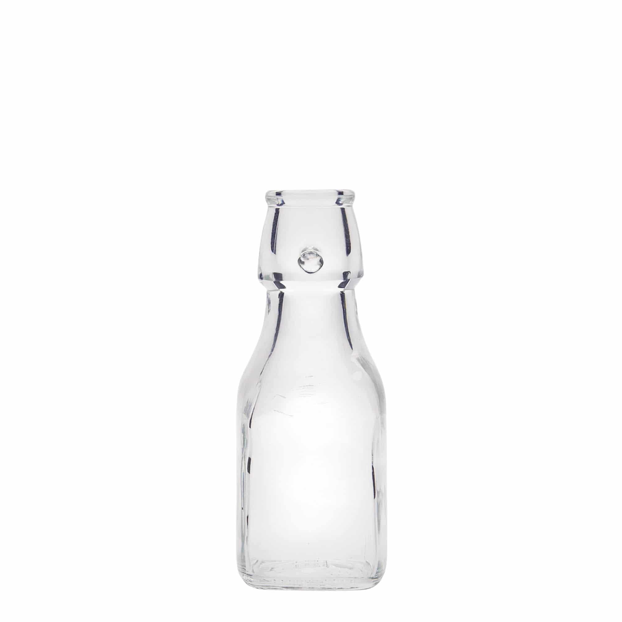 Sticlă de sticlă de 125 ml „Swing”, pătrată, gât: închidere cu clemă