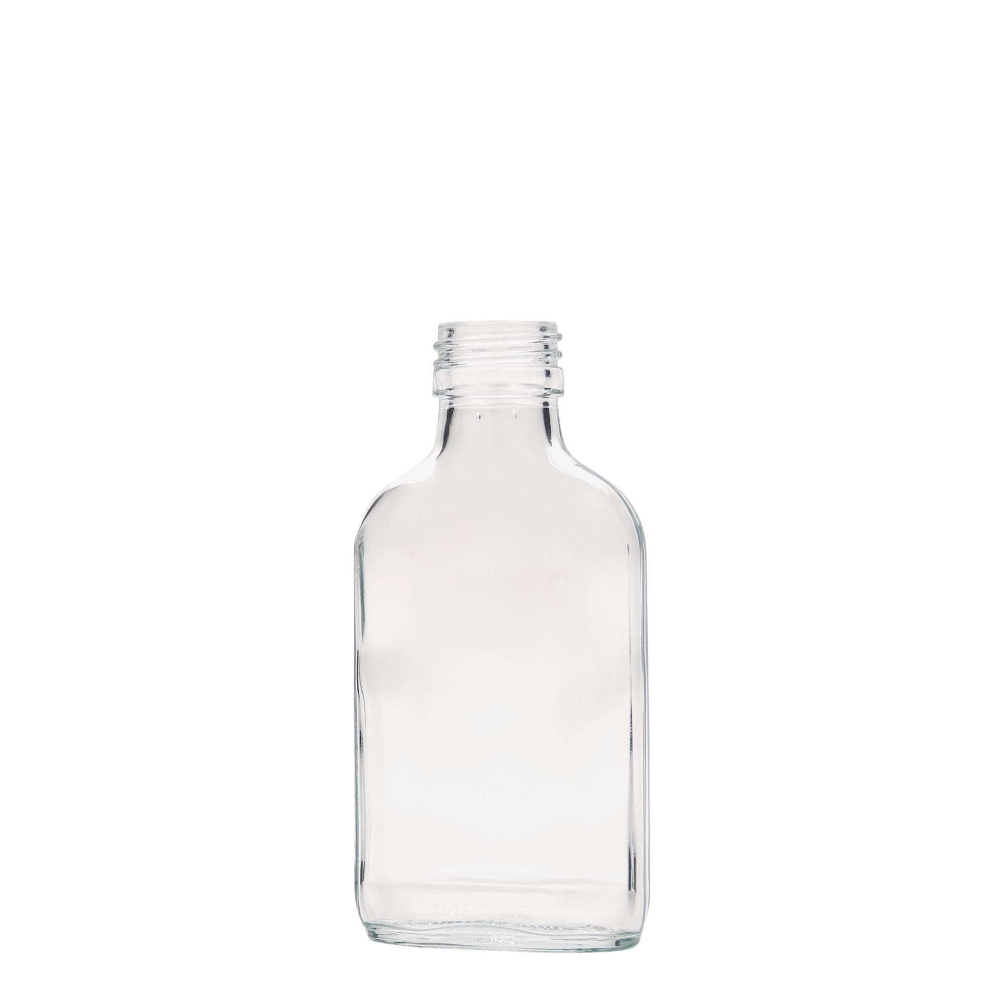 Sticluță de buzunar 100 ml, dreptunghiulară, sticlă, gura: PP 28 Sticluță de buzunar 100 ml, dreptunghiulară, sticlă, gura: PP 28