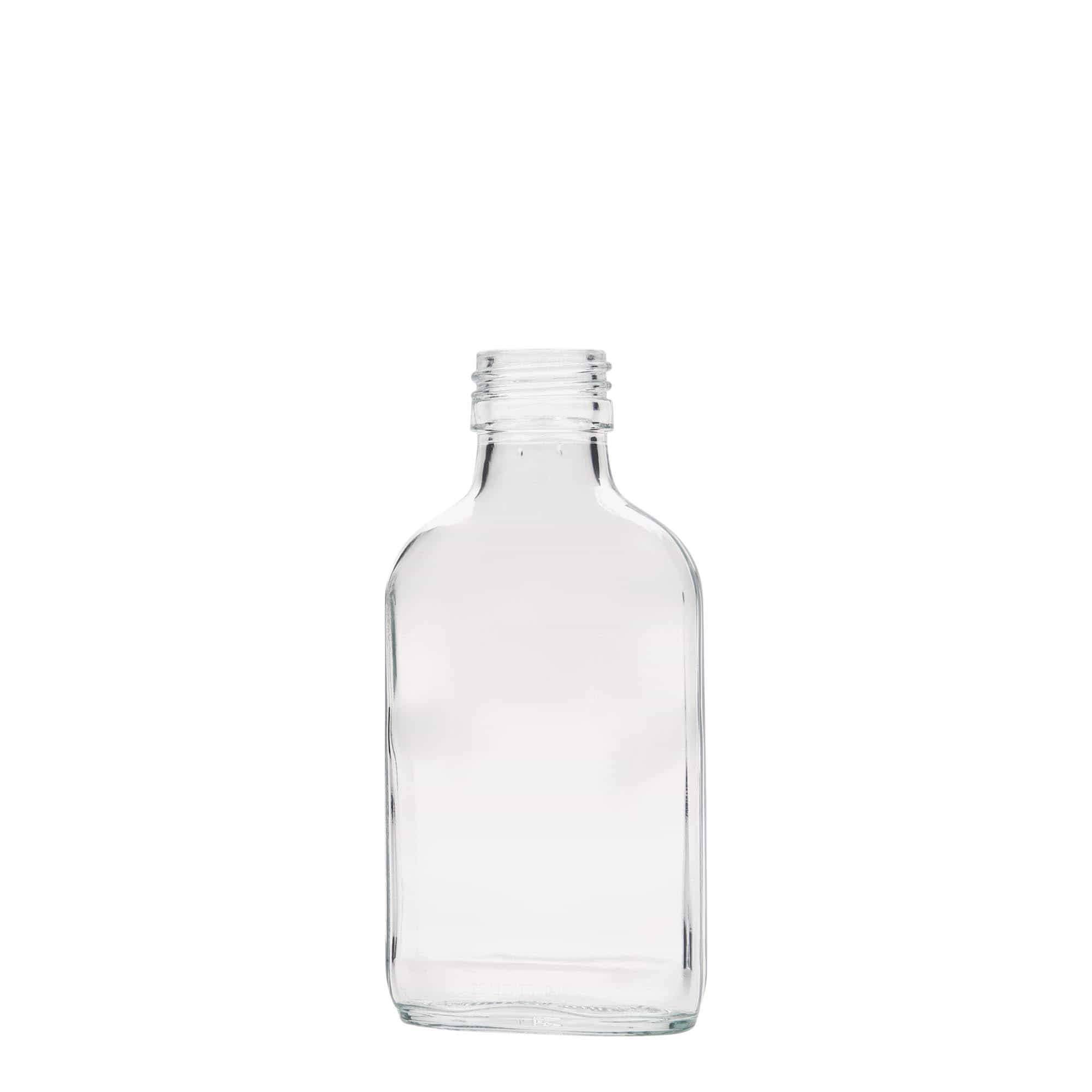 Sticluță de buzunar 100 ml, dreptunghiulară, sticlă, gura: PP 28