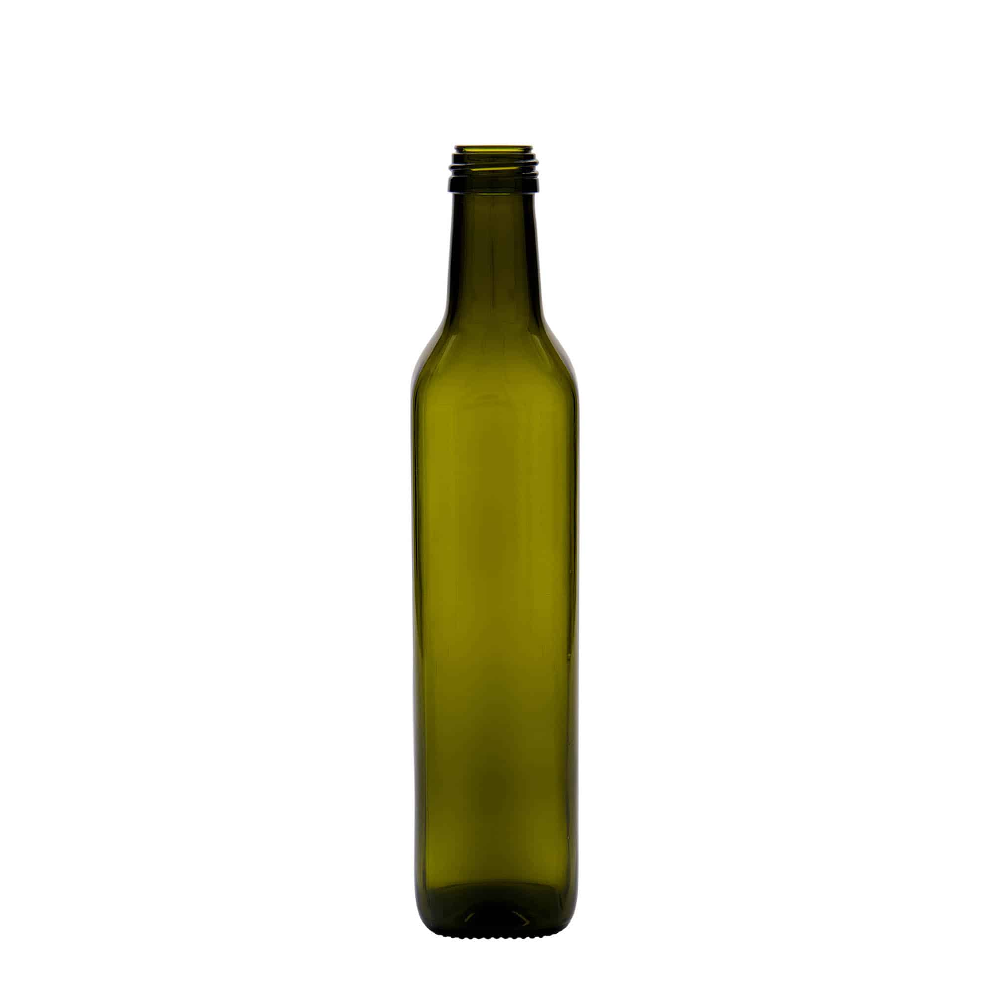 Sticlă de sticlă de 500 ml „Marasca”, pătrată, verde antic, gura: PP 31,5