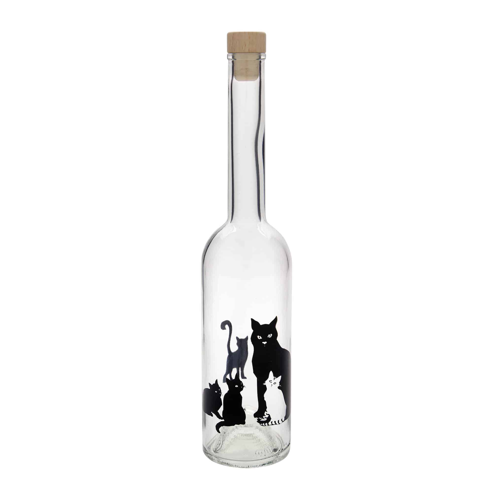 Sticlă de sticlă de 500 ml „Opera”, motiv: pisici, gura: dop de plută