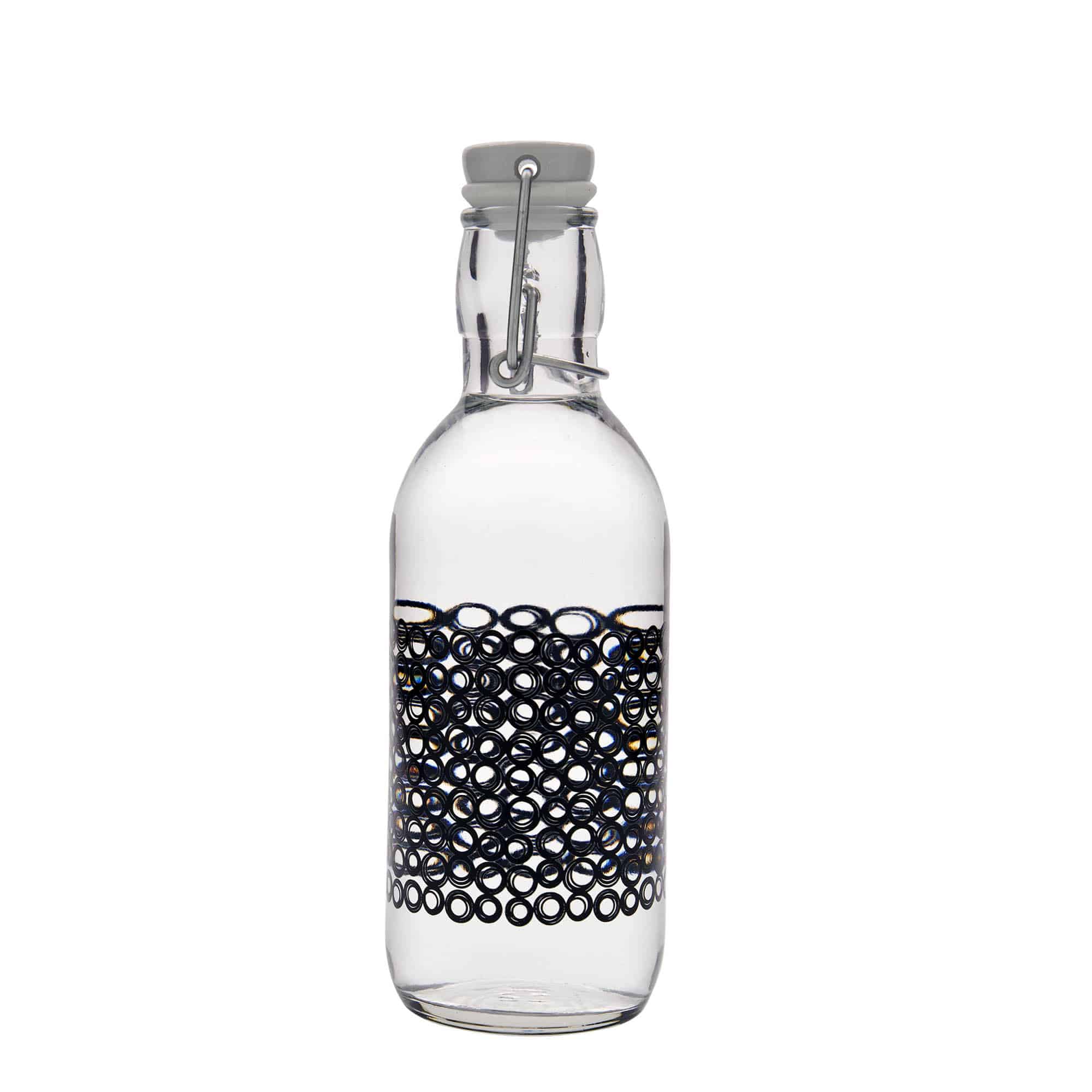 Sticlă de sticlă de 500 ml „Emilia”, motiv: Circola nero, gât: închidere cu clemă