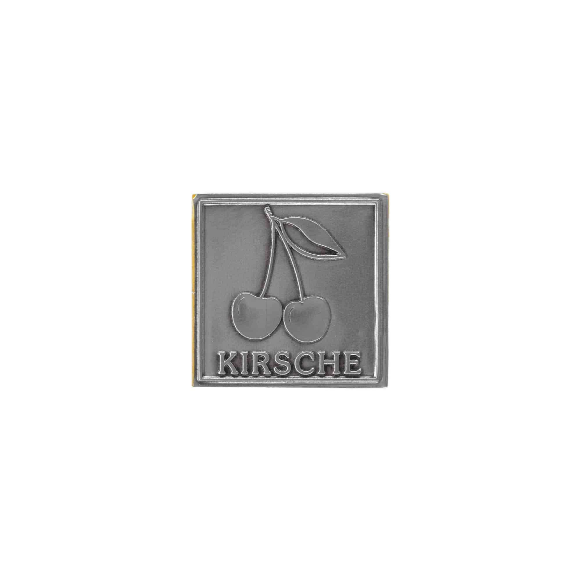 Etichetă de tablă „Cireașă”, pătrată, metal, argintiu