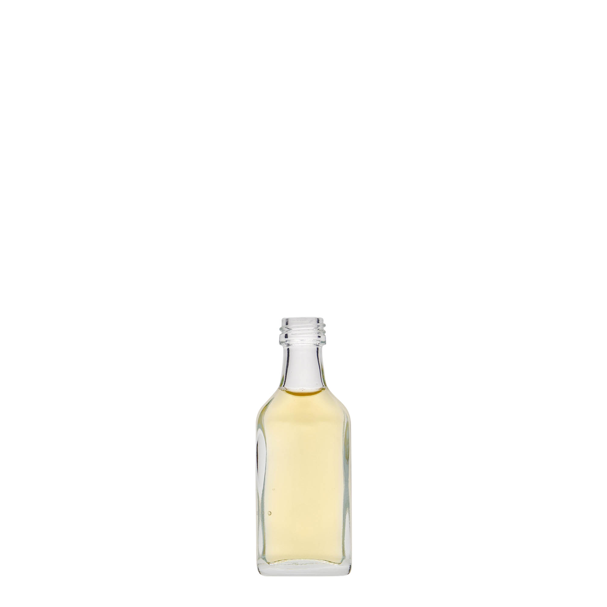 Sticluță de buzunar de 20 ml, dreptunghiulară, sticlă, gura: PP 18 Sticluță de buzunar de 20 ml, dreptunghiulară, sticlă, gura: PP 18