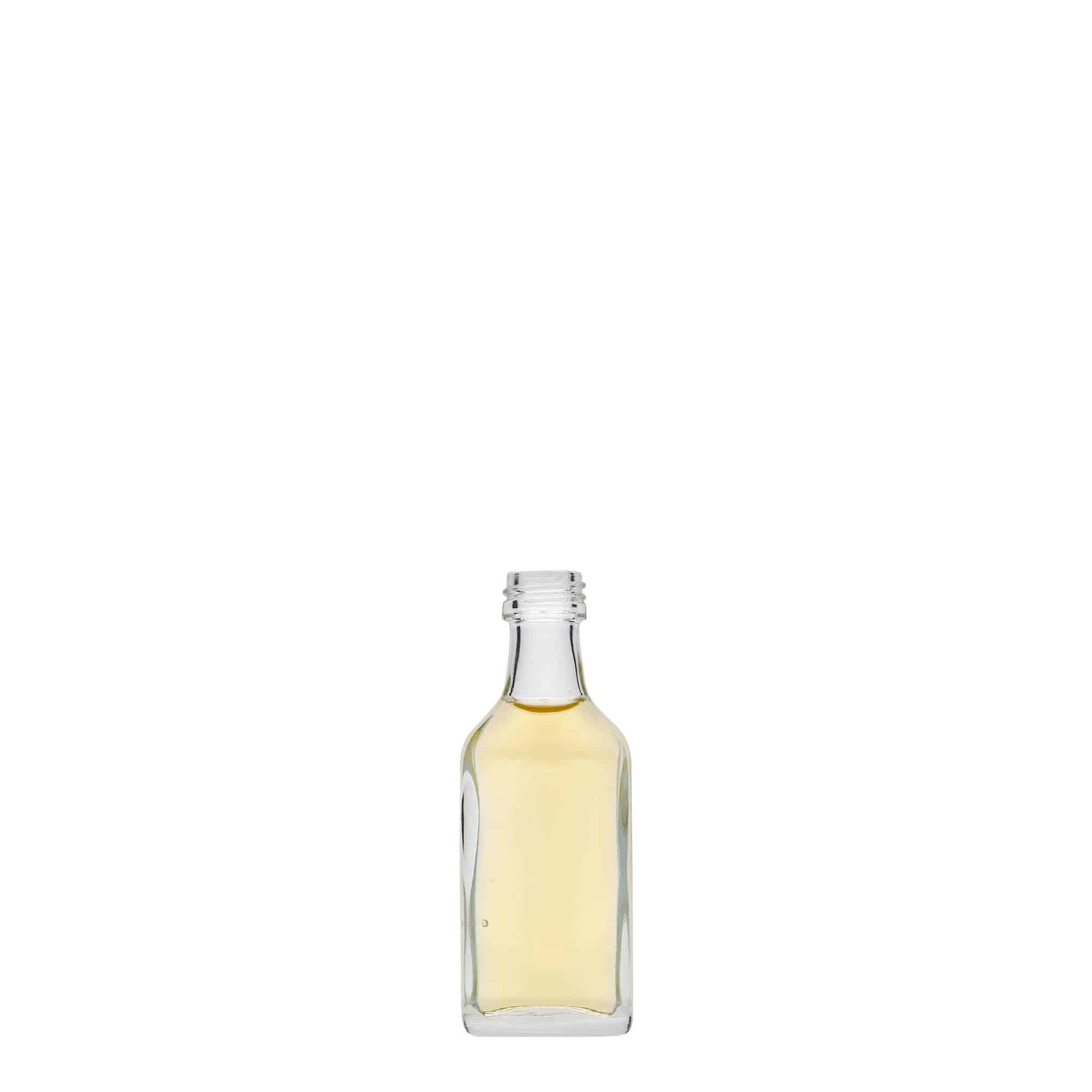 Sticluță de buzunar de 20 ml, dreptunghiulară, sticlă, gura: PP 18