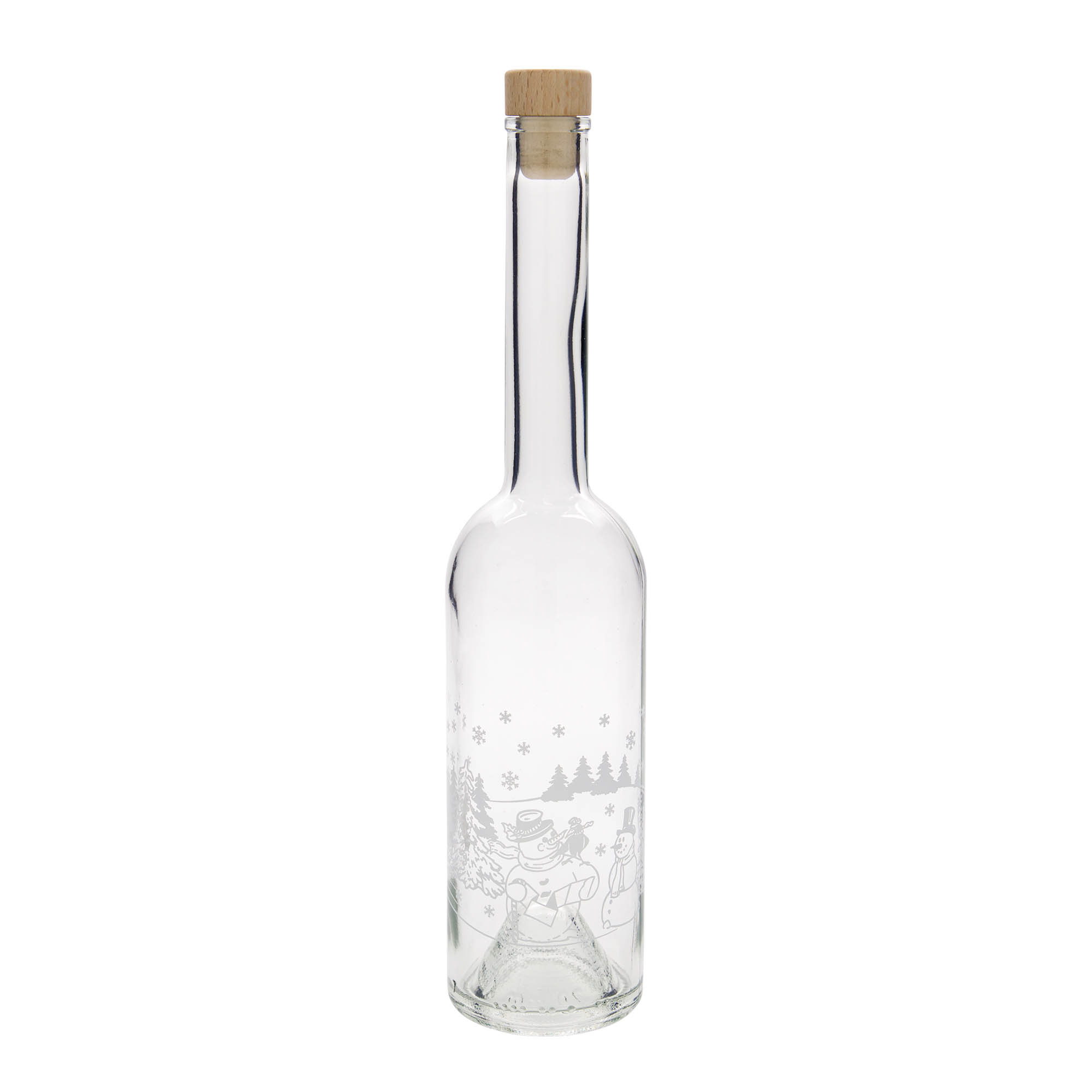 Sticlă de sticlă de 500 ml „Opera”, motiv: sticlă cu om de zăpadă, gât: dop de plută