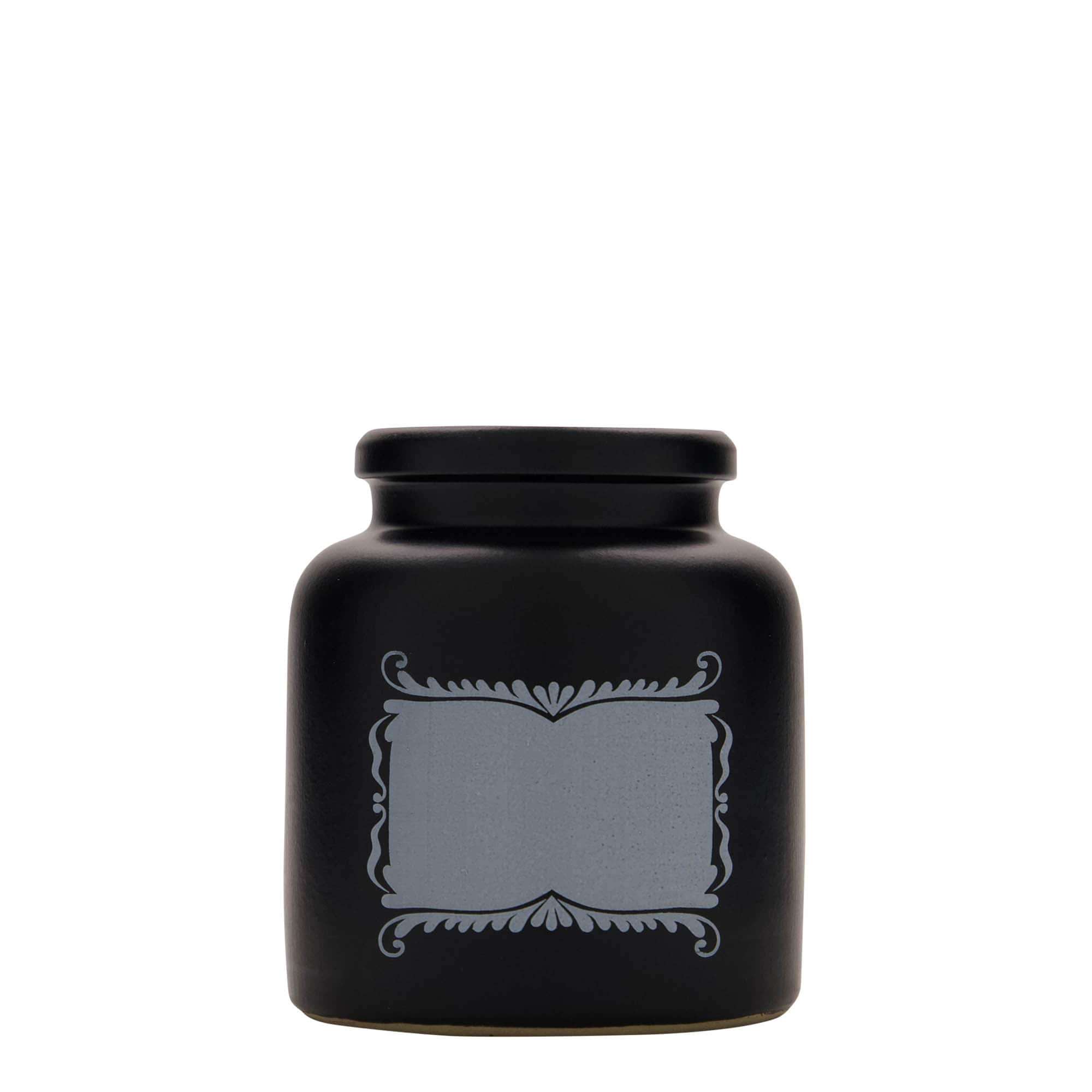 270 ml vas din ceramică de gresie, motiv: câmp pentru etichetă, ceramică, negru, gură: capac cu filet