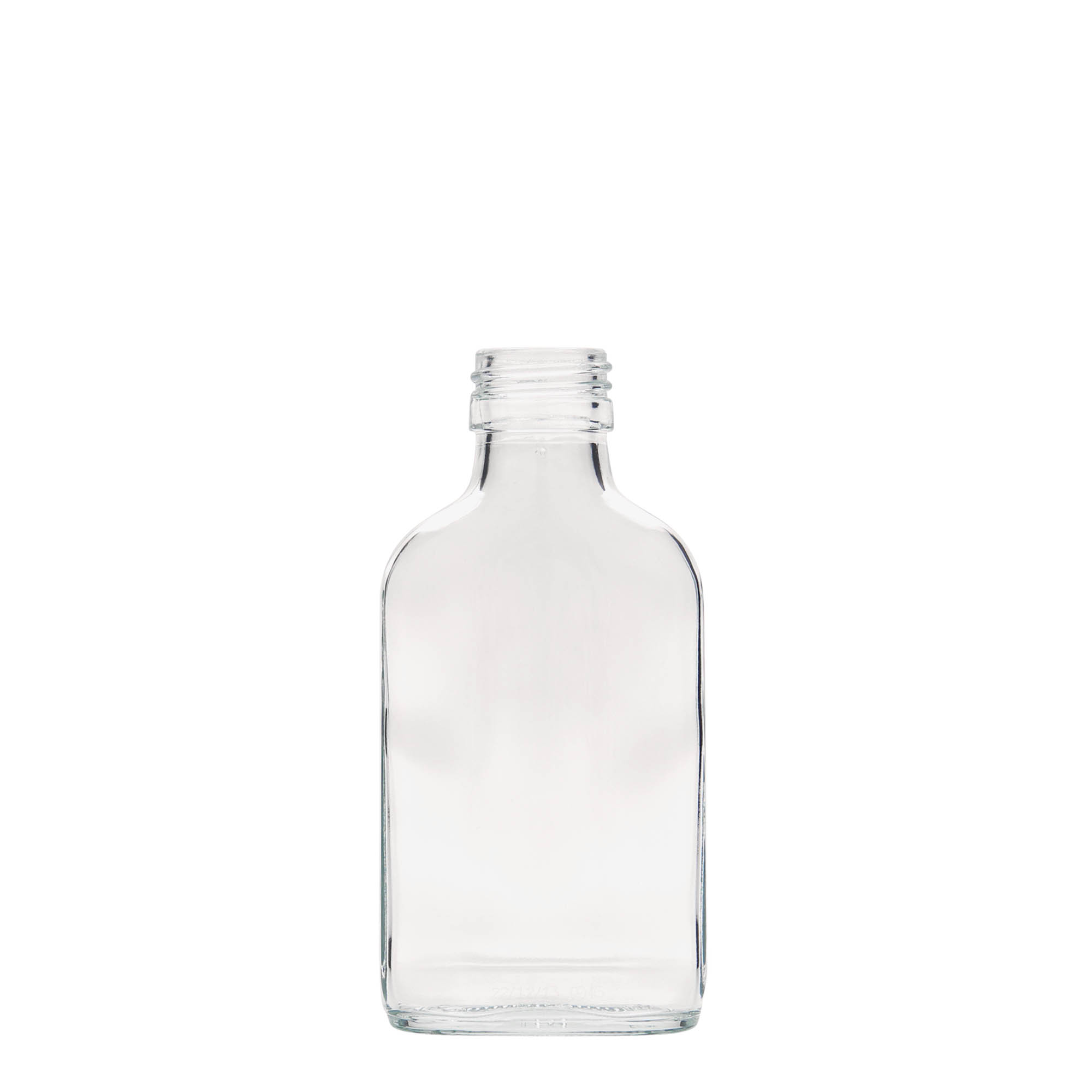 Sticluță de buzunar 100 ml, dreptunghiulară, sticlă, gura: PP 28 Sticluță de buzunar 100 ml, dreptunghiulară, sticlă, gura: PP 28