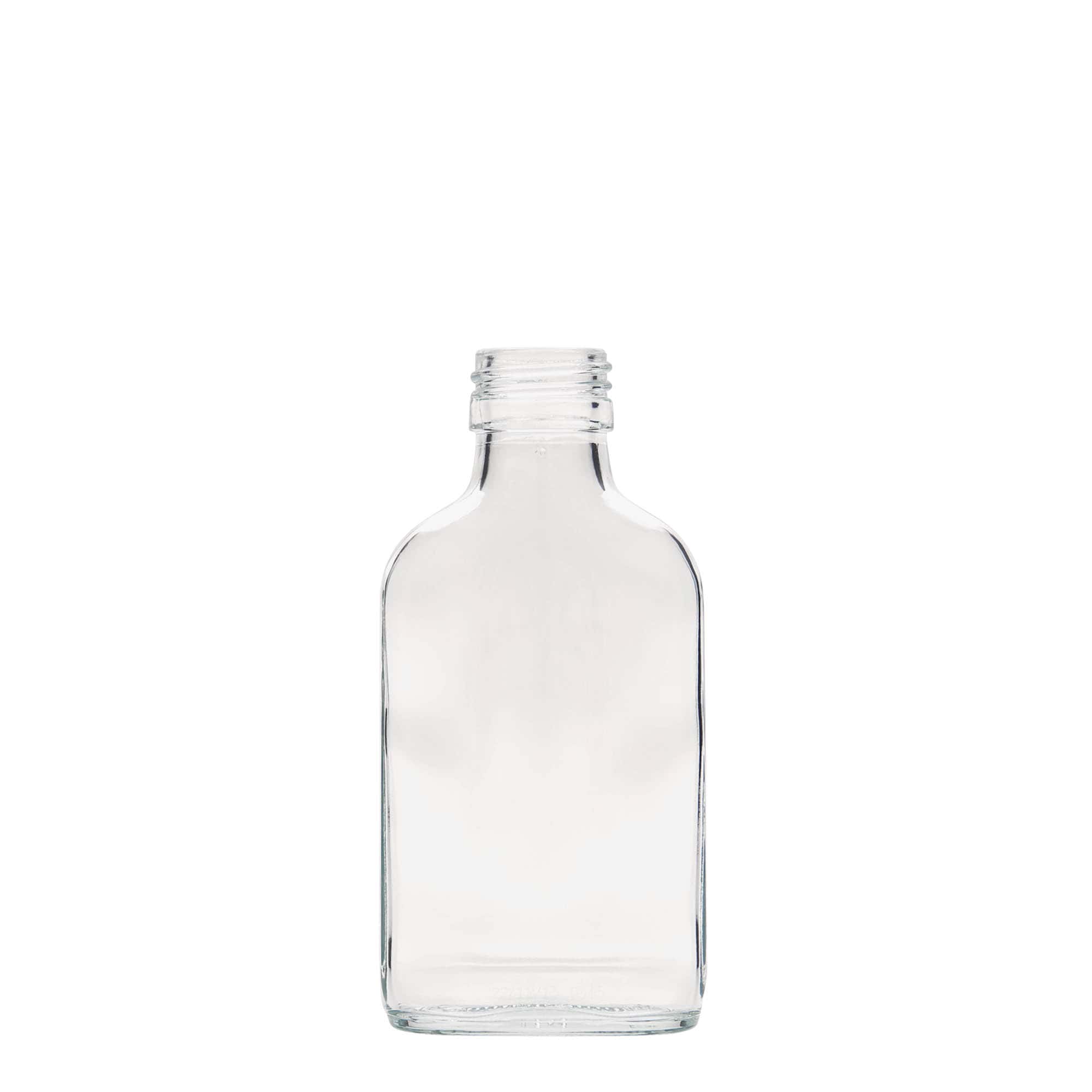 Sticluță de buzunar 100 ml, dreptunghiulară, sticlă, gura: PP 28