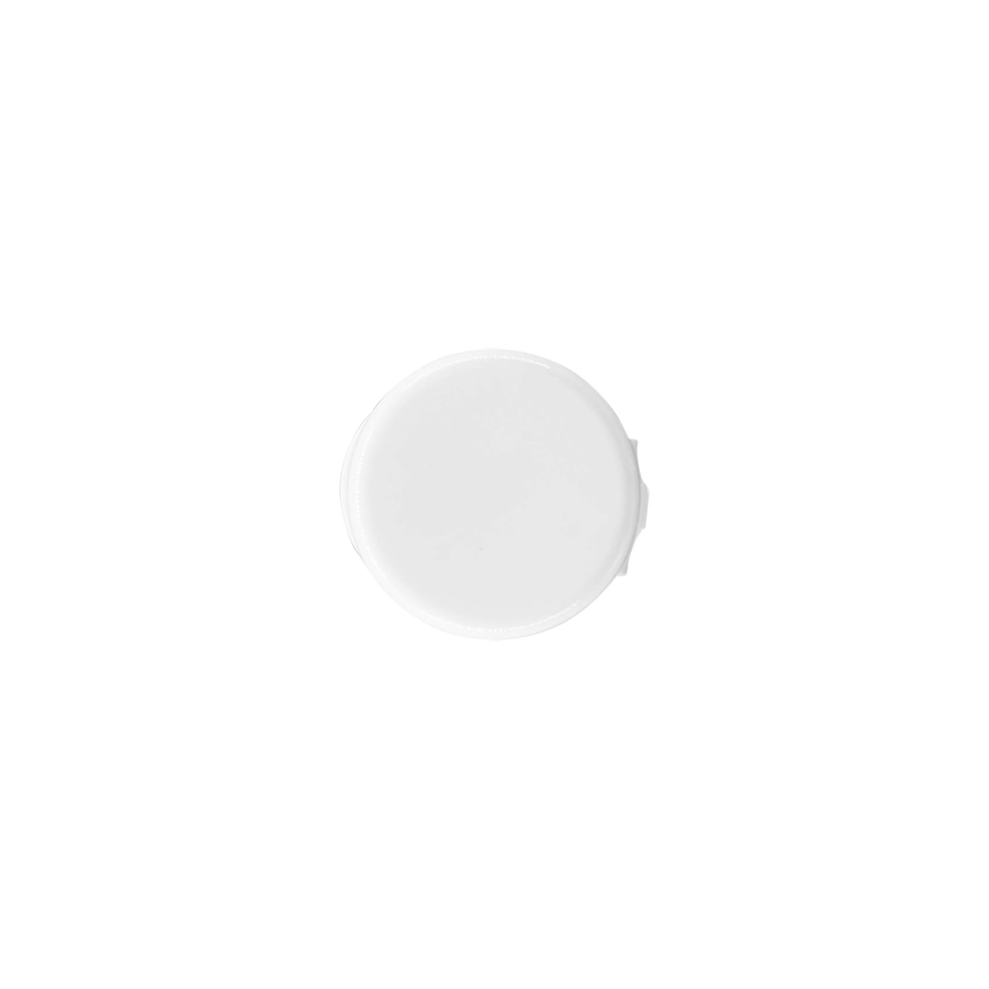 Capac cu filet și balama pliabilă, plastic PP, alb, pentru gura de deschidere: 24/410 Capac cu filet și balama pliabilă, plastic PP, alb, pentru gura de deschidere: 24/410