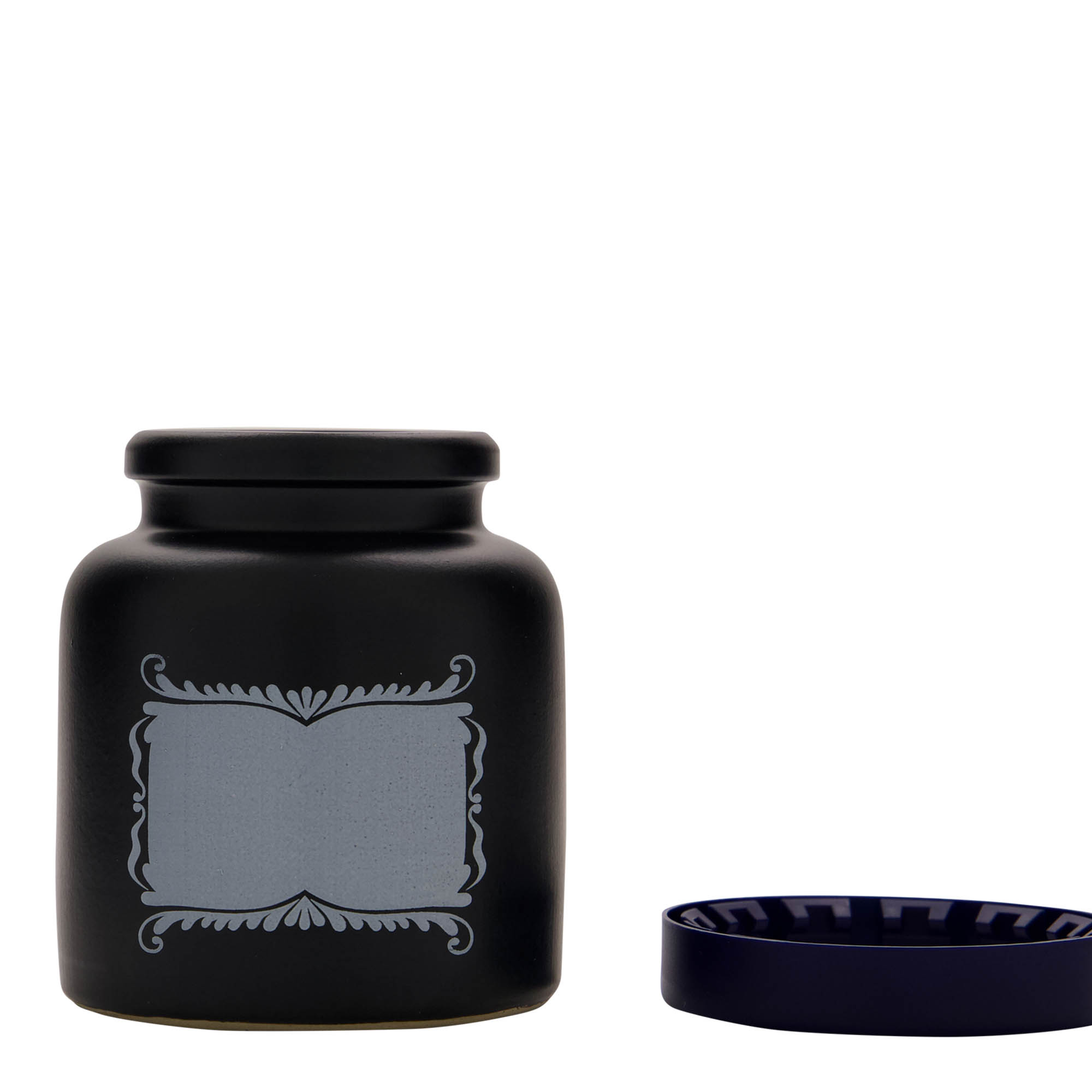 270 ml vas din ceramică de gresie, motiv: câmp pentru etichetă, ceramică, negru, gură: capac cu filet