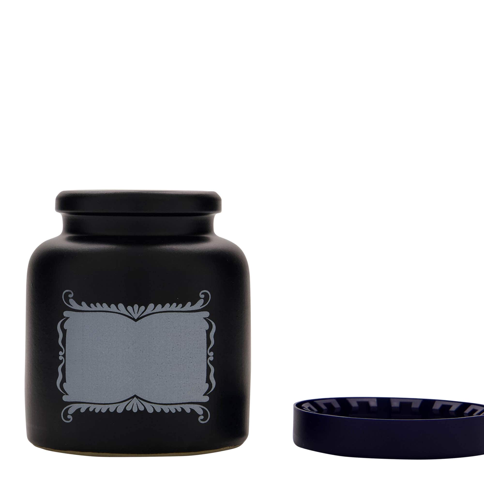 270 ml vas din ceramică de gresie, motiv: câmp pentru etichetă, ceramică, negru, gură: capac cu filet