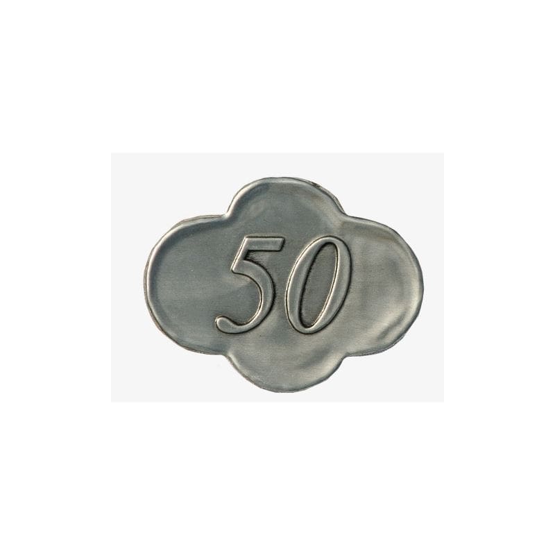 Etichetă de staniu '50', metal, argintiu