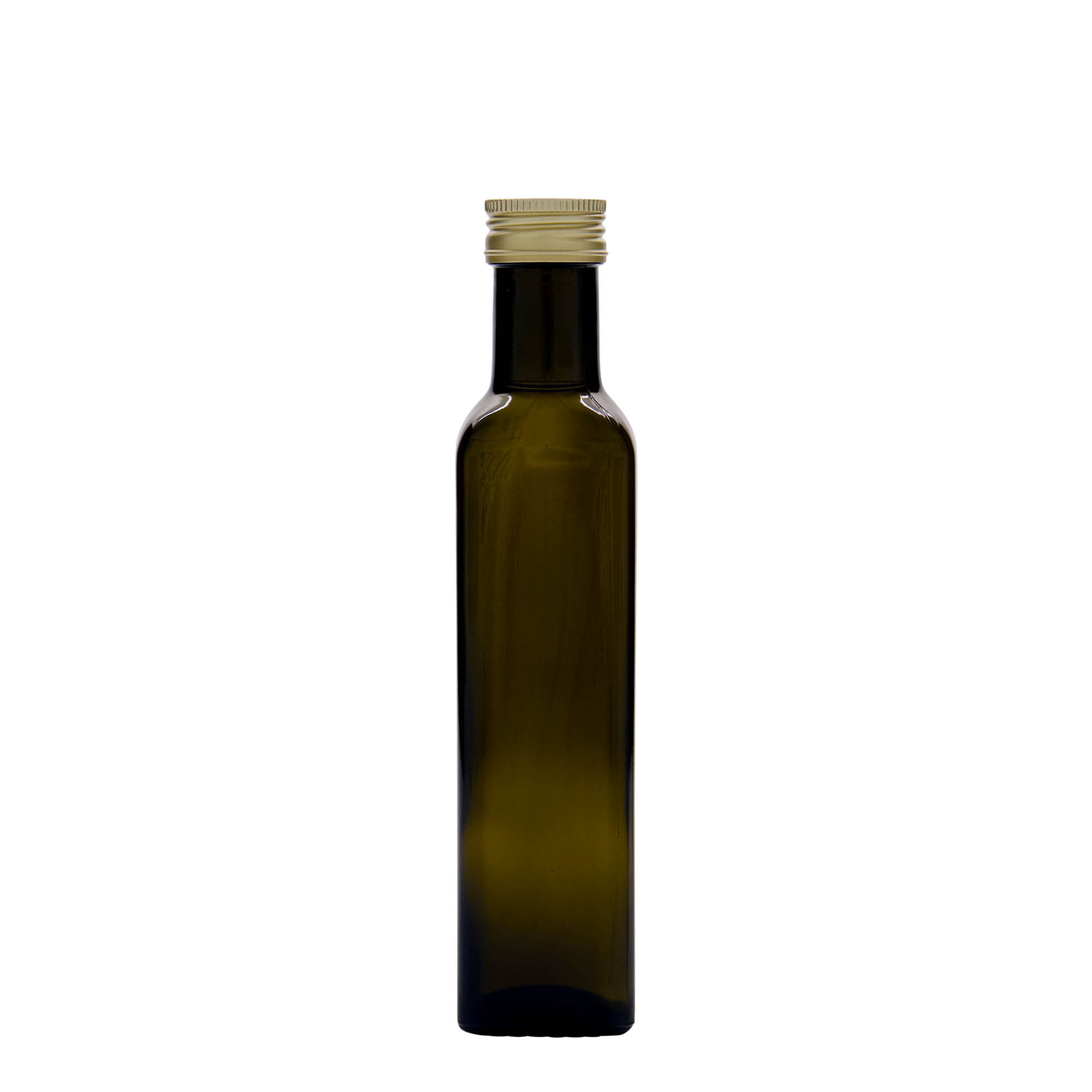 Sticlă de sticlă de 250 ml „Marasca”, pătrată, verde antic, gura: PP 31,5 Sticlă de sticlă de 250 ml „Marasca”, pătrată, verde antic, gura: PP 31,5