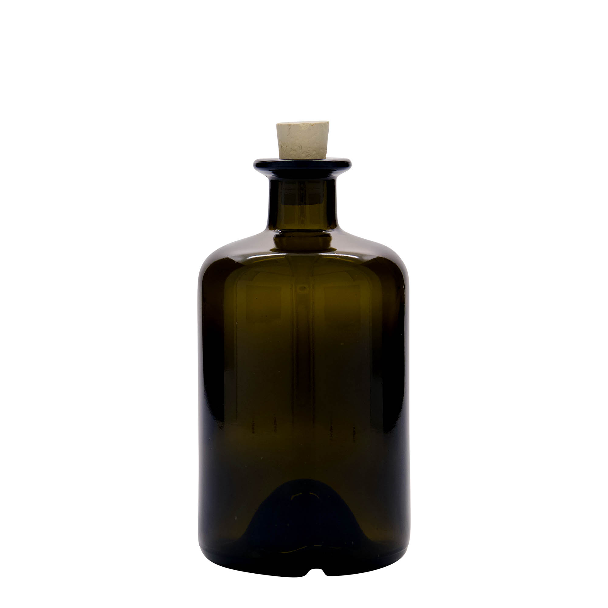 Sticlă de 500 ml pentru farmacist, verde antic, gura: dop de plută
