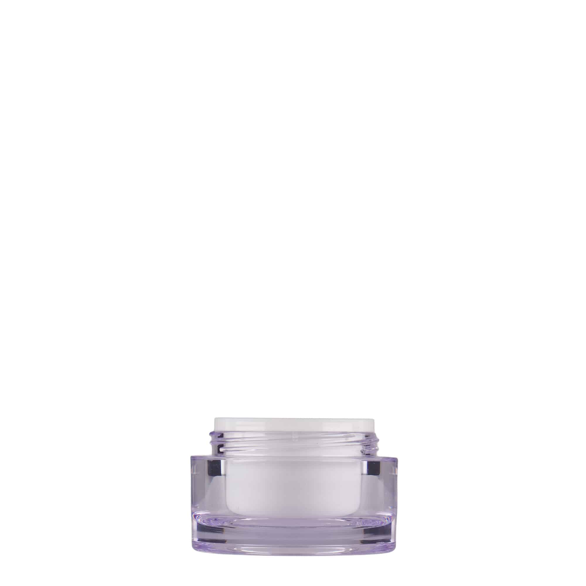 10 ml borcan, plastic SAN, alb, gura: capac cu filet