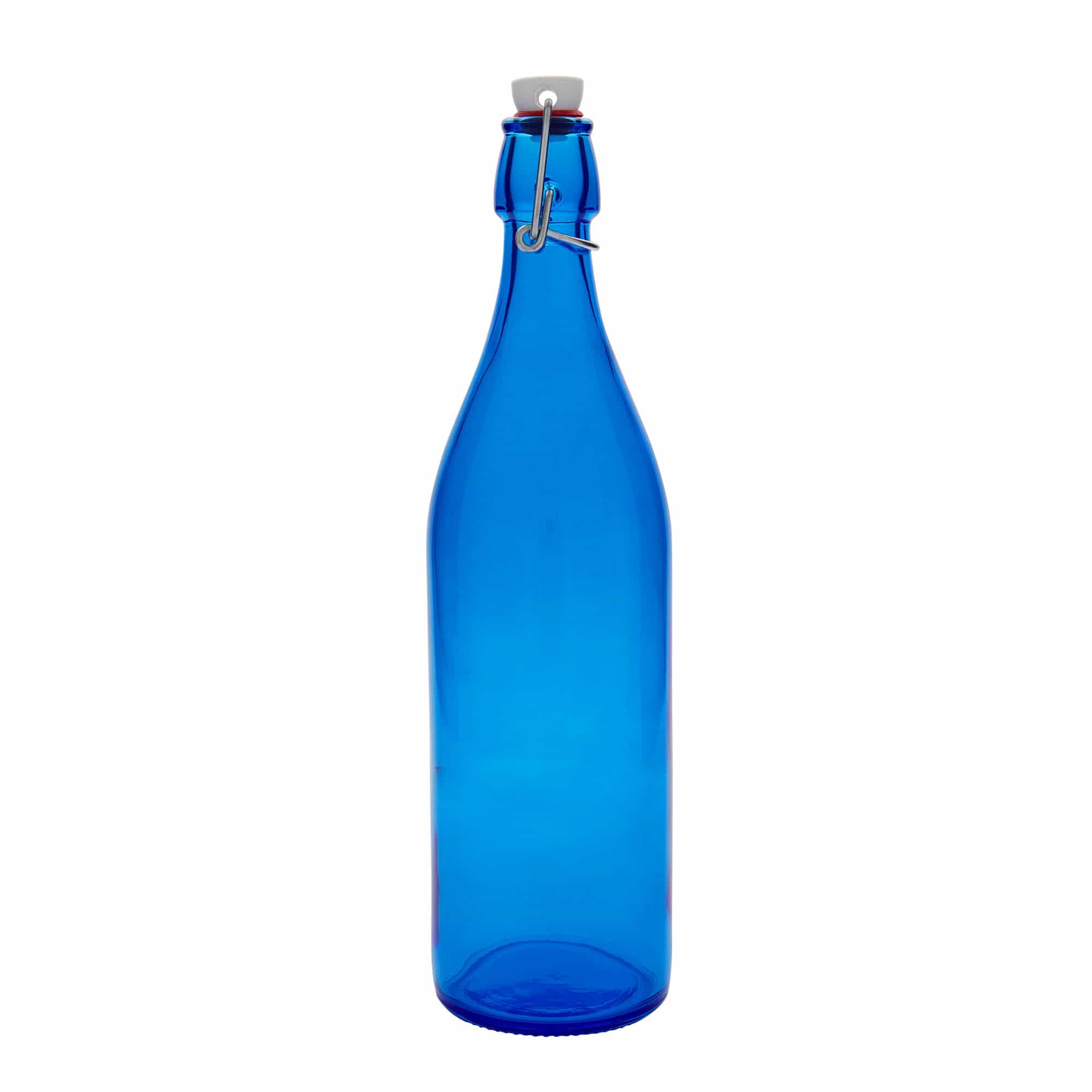 Sticlă de sticlă de 1.000 ml „Giara”, albastră, gât: închidere cu clemă