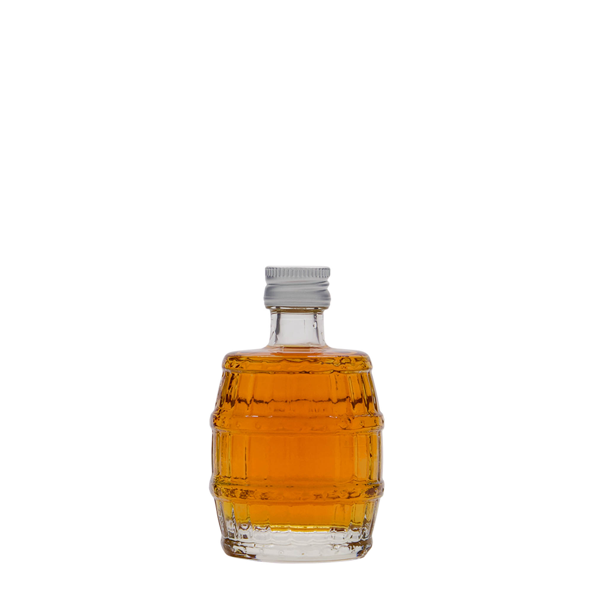 Sticlă de sticlă de 50 ml „butoi”, gura: PP 18 Sticlă de sticlă de 50 ml „butoi”, gura: PP 18