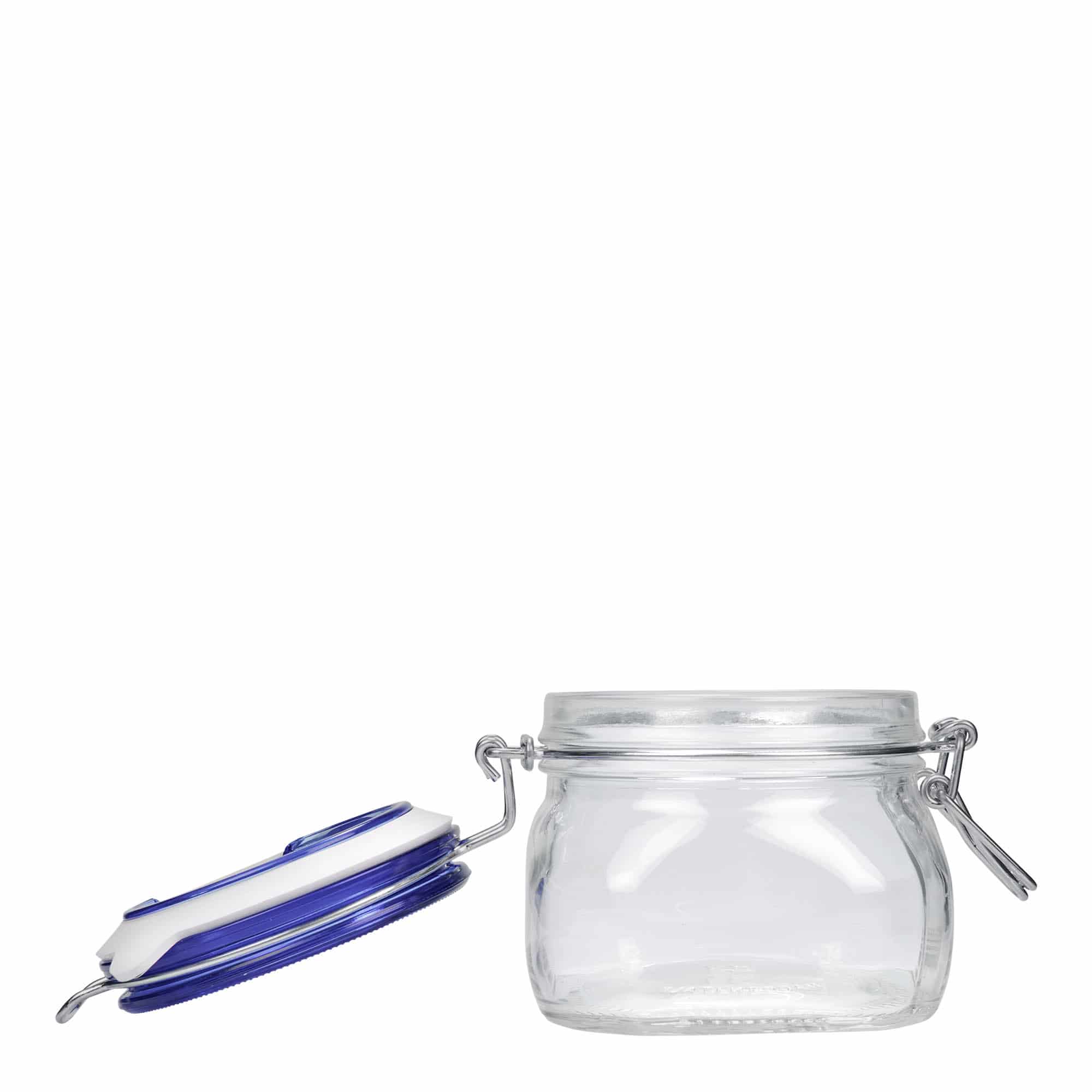 500 ml borcan cu clemă metalică 'Fido' capac albastru, pătrat, gură: închidere cu clemă metalică