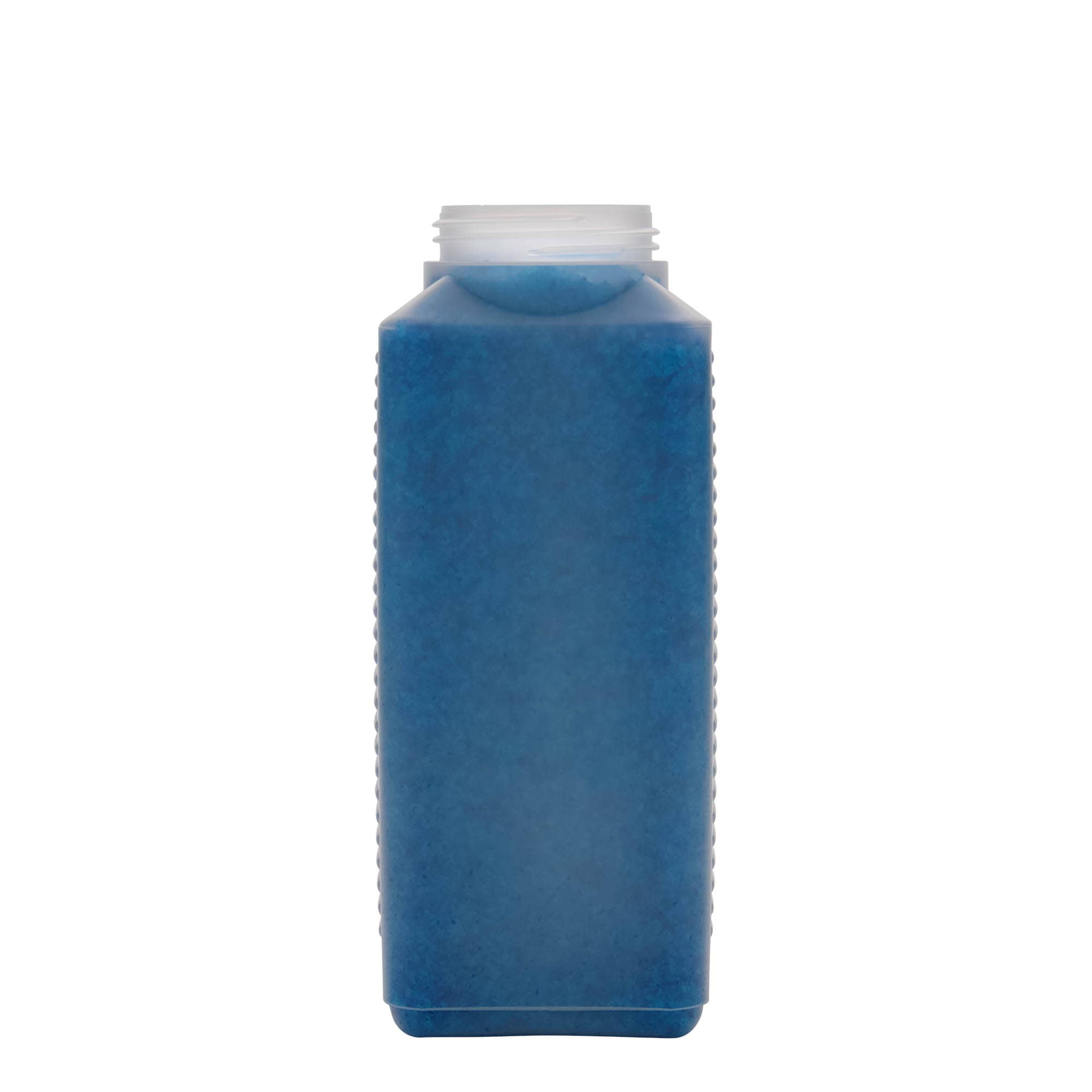 1.000 ml sticlă cu gât larg, dreptunghiulară, plastic HDPE, natural, gura: DIN 60 EPE