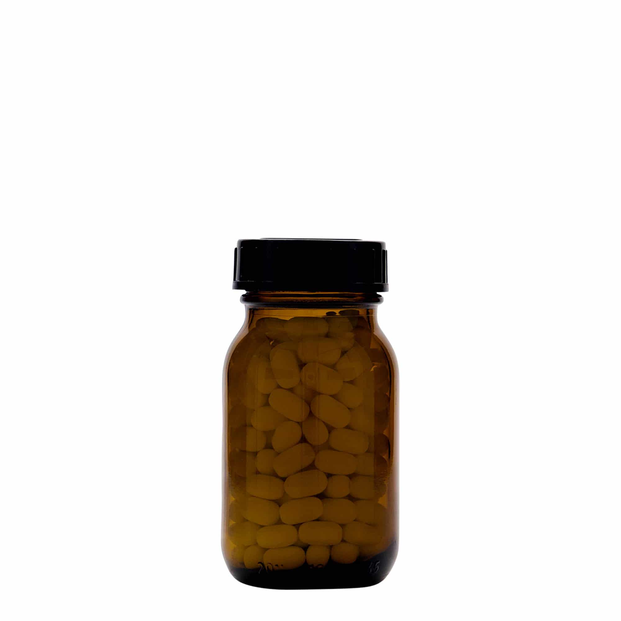 100 ml borcan cu gât larg, maro, gură: DIN 40