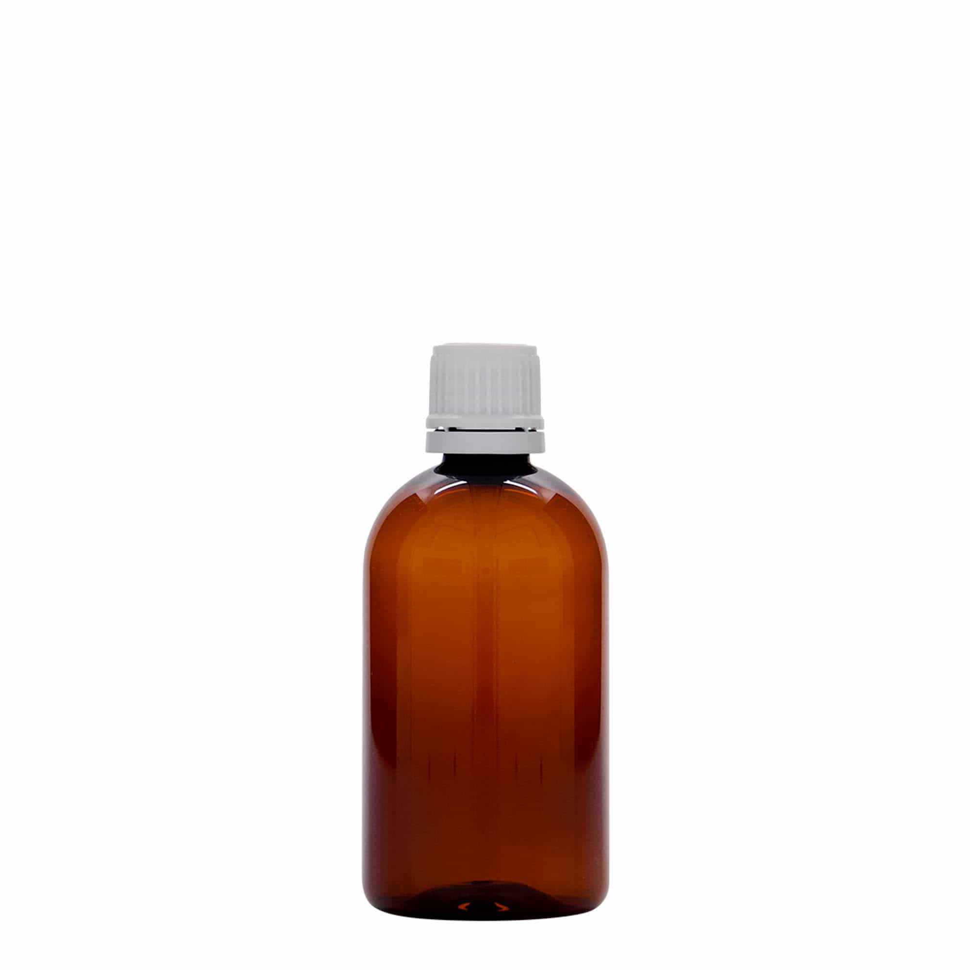 100 ml sticlă medicală PET „Easy Living”, maro, plastic, gura: DIN 18