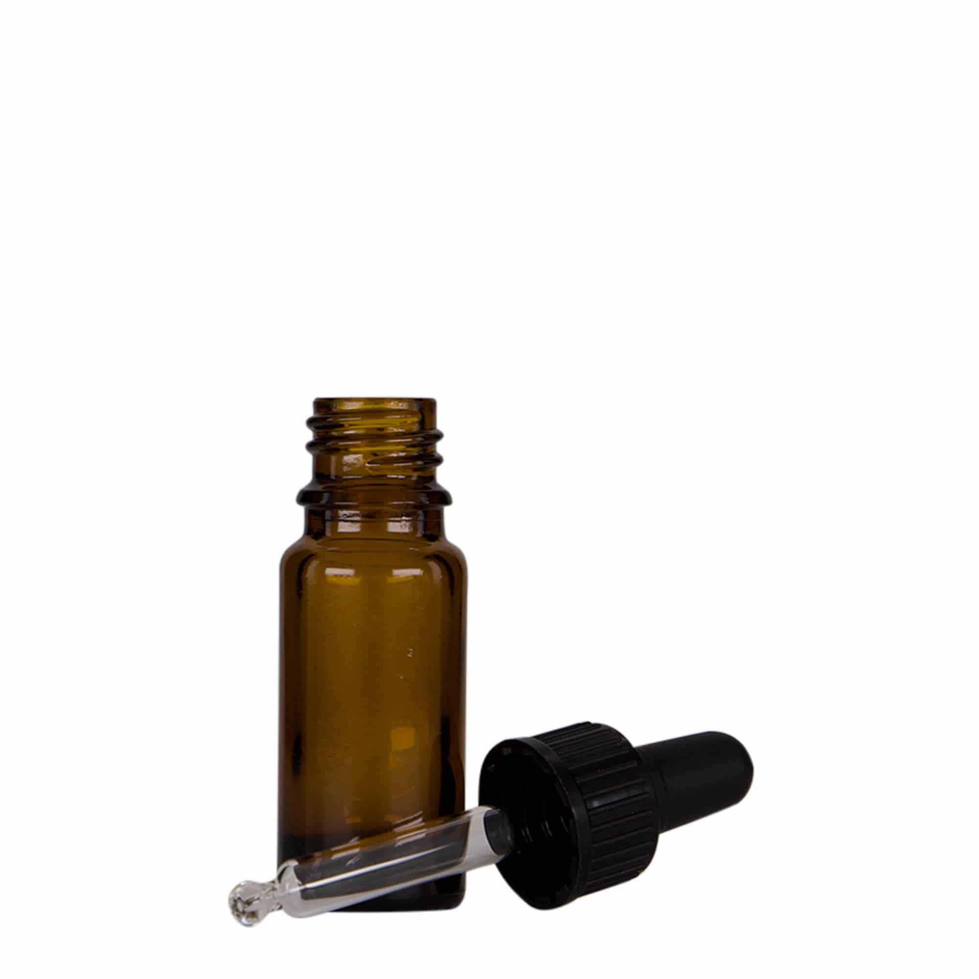 Sticlă cu pipetă de 10 ml pentru medicamente, sticlă, maro-negru, gura: DIN 18