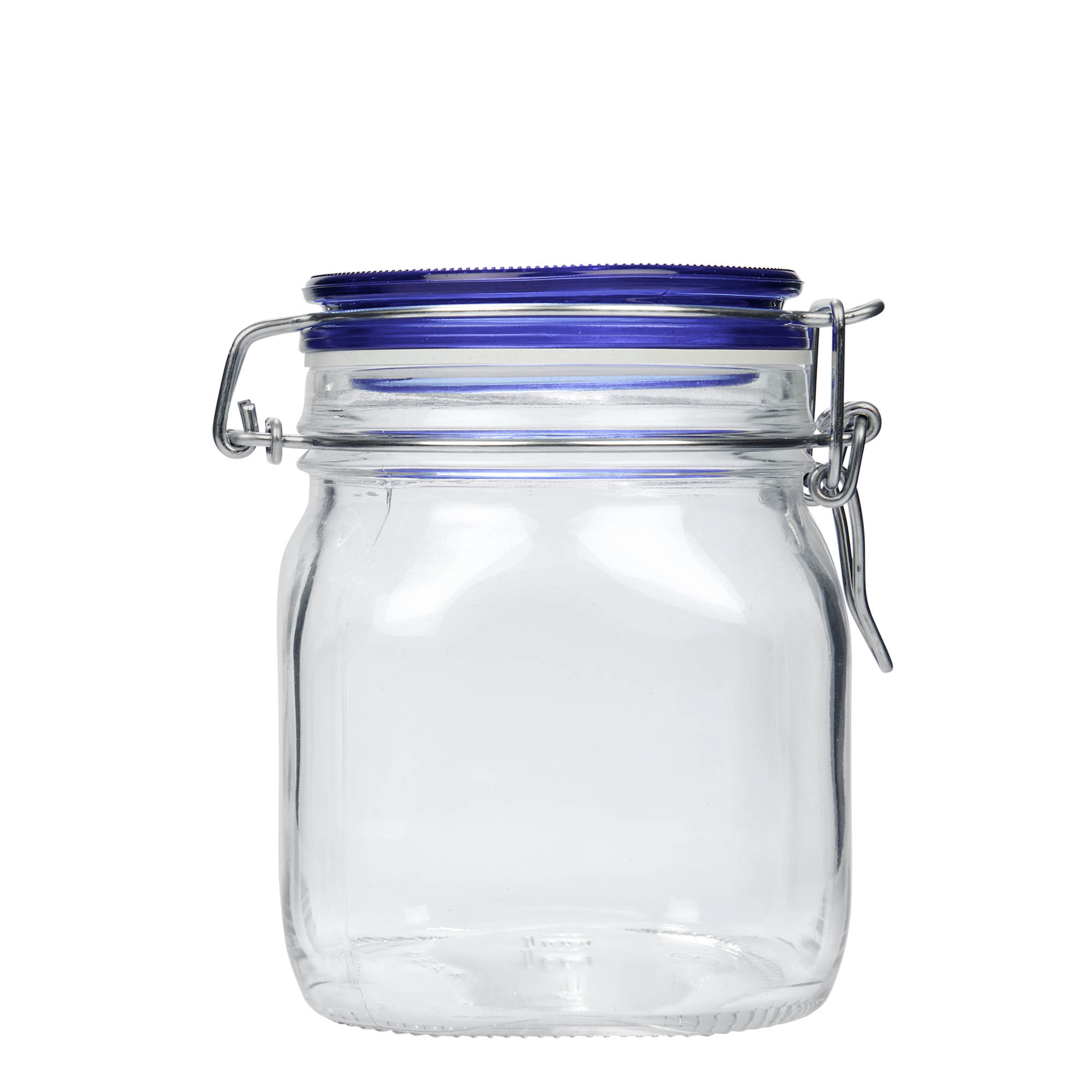 750 ml borcan cu clemă metalică „Fido” capac albastru, pătrat, gura: închidere cu clemă metalică 750 ml borcan cu clemă metalică „Fido” capac albastru, pătrat, gura: închidere cu clemă metalică