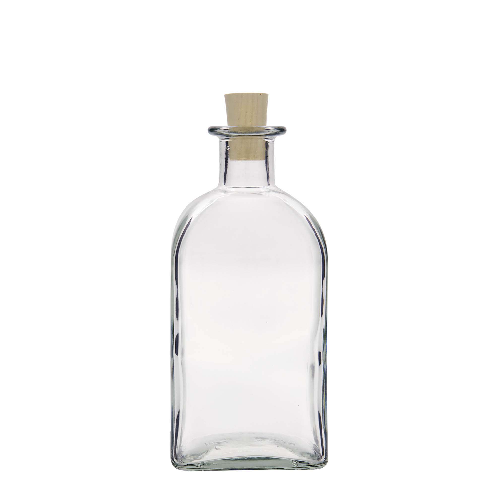 Sticlă de 500 ml din sticlă, farmacist Carré, pătrată, gura: plută
