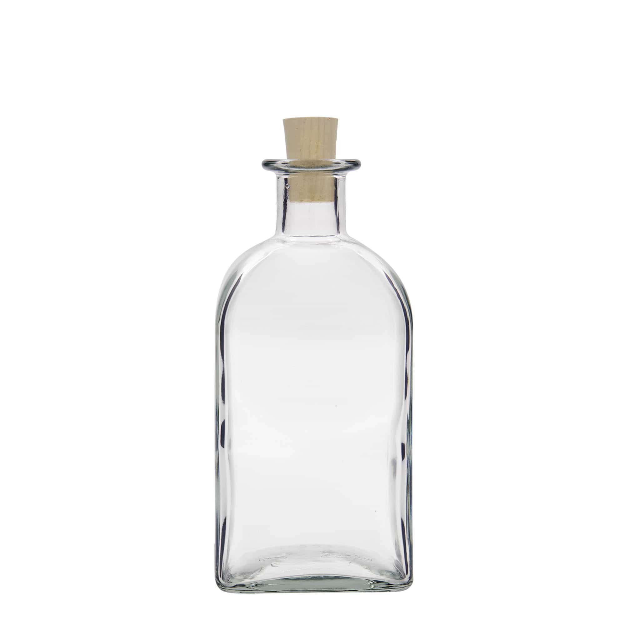 Sticlă de 500 ml din sticlă, farmacist Carré, pătrată, gura: plută