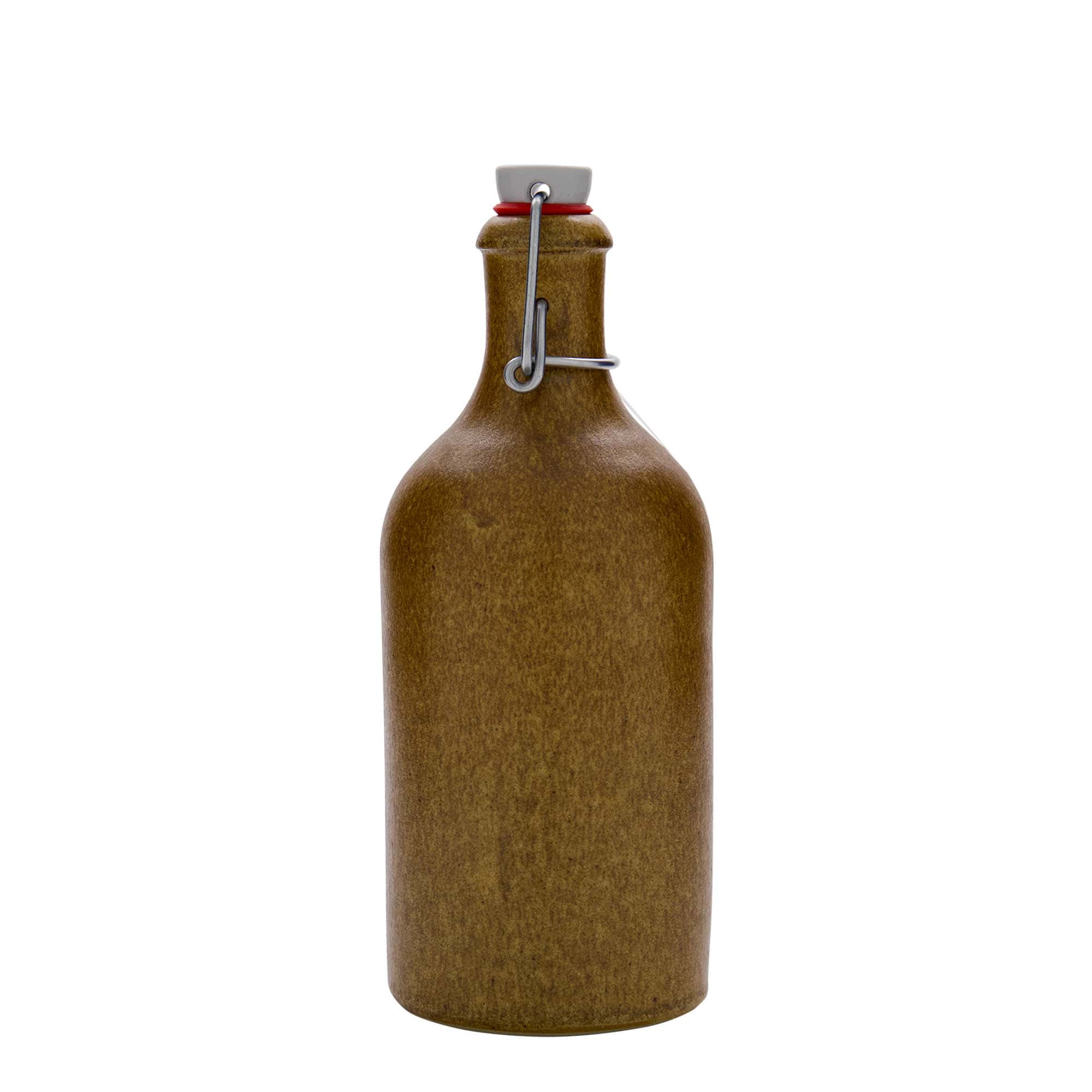 500 ml ulcior de ceramică, gresie, maro-cristal, gura: închidere cu clemă