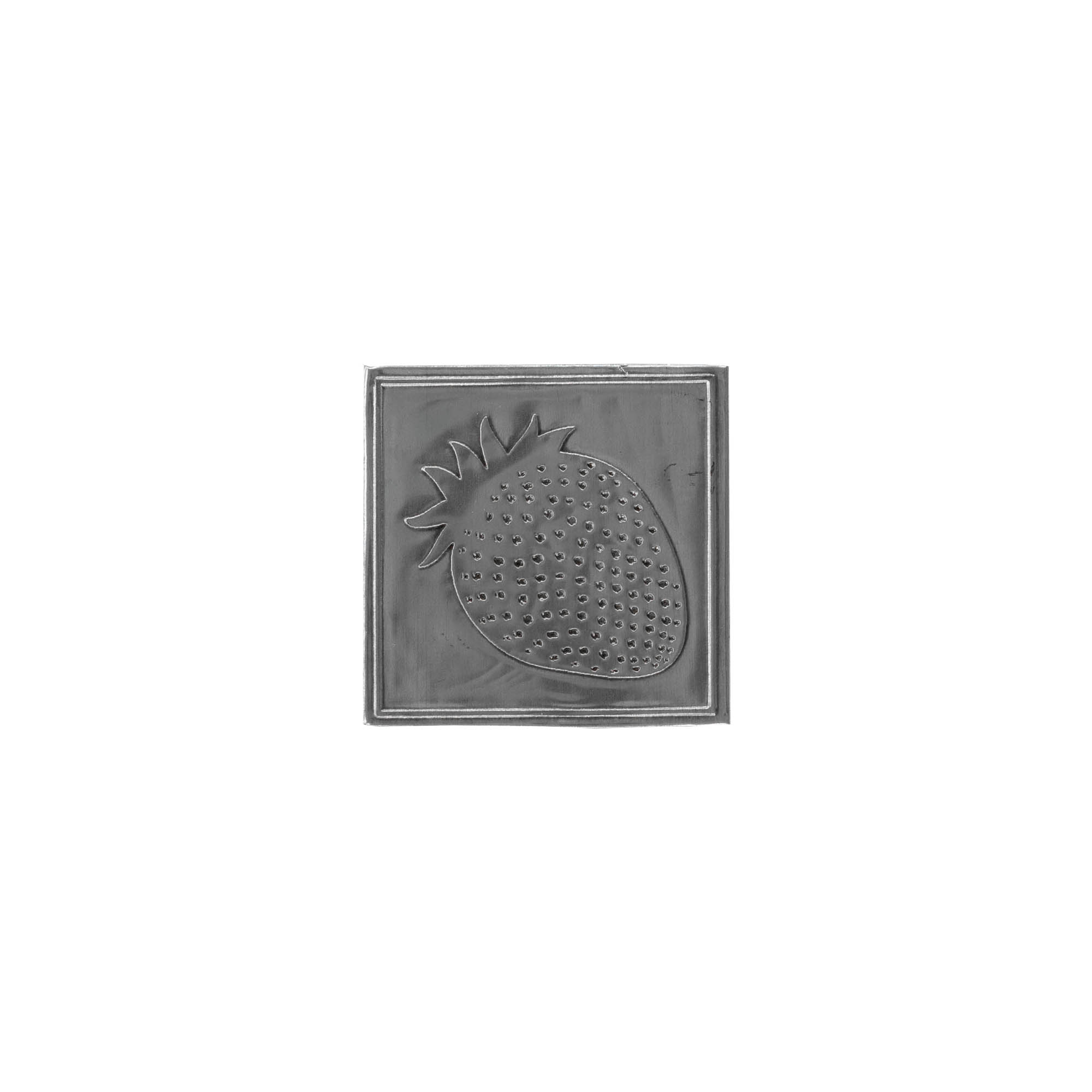 Etichetă din tablă „Căpșună”, pătrată, metalică, argintie