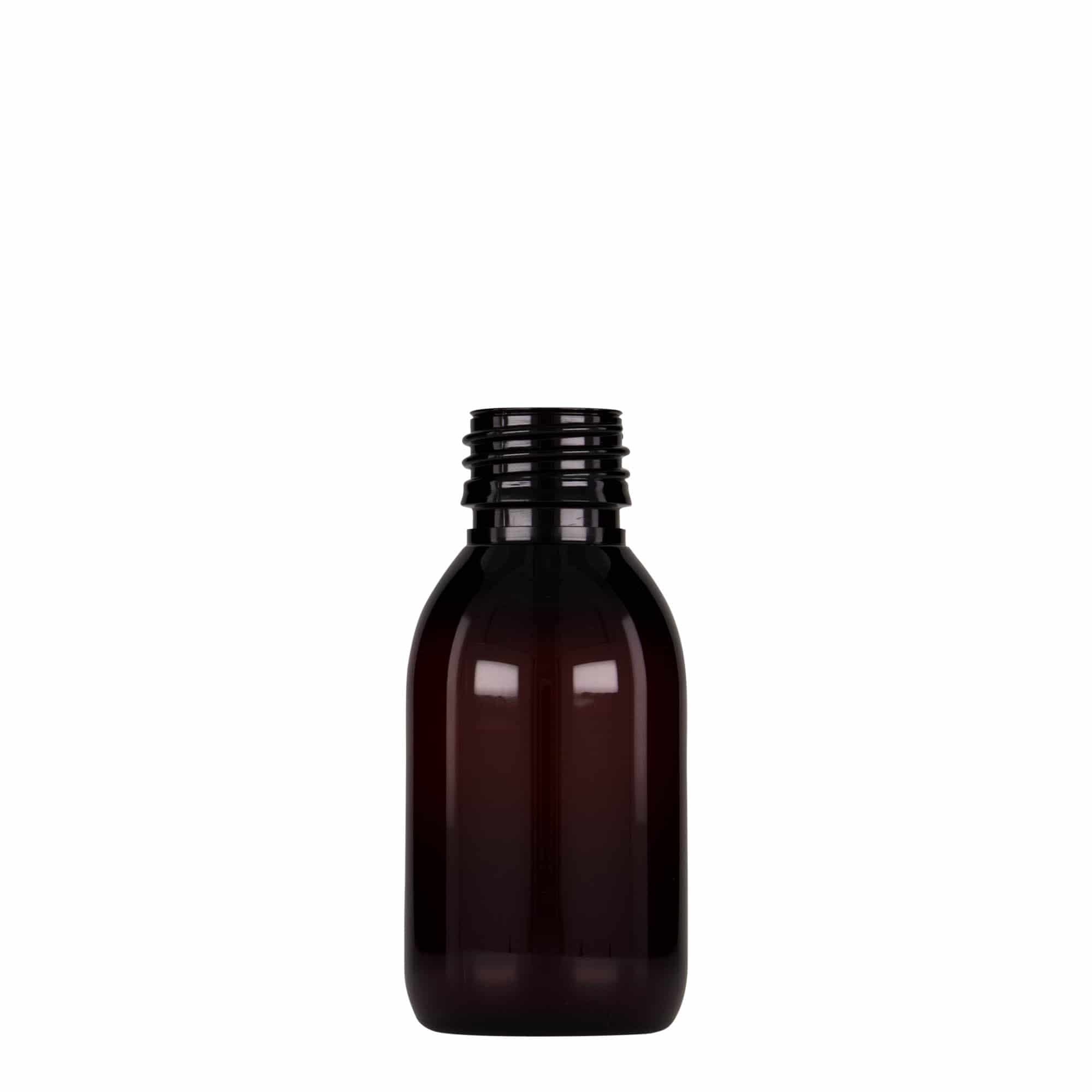 100 ml sticlă medicală PET, maro, plastic, gura: PP 28