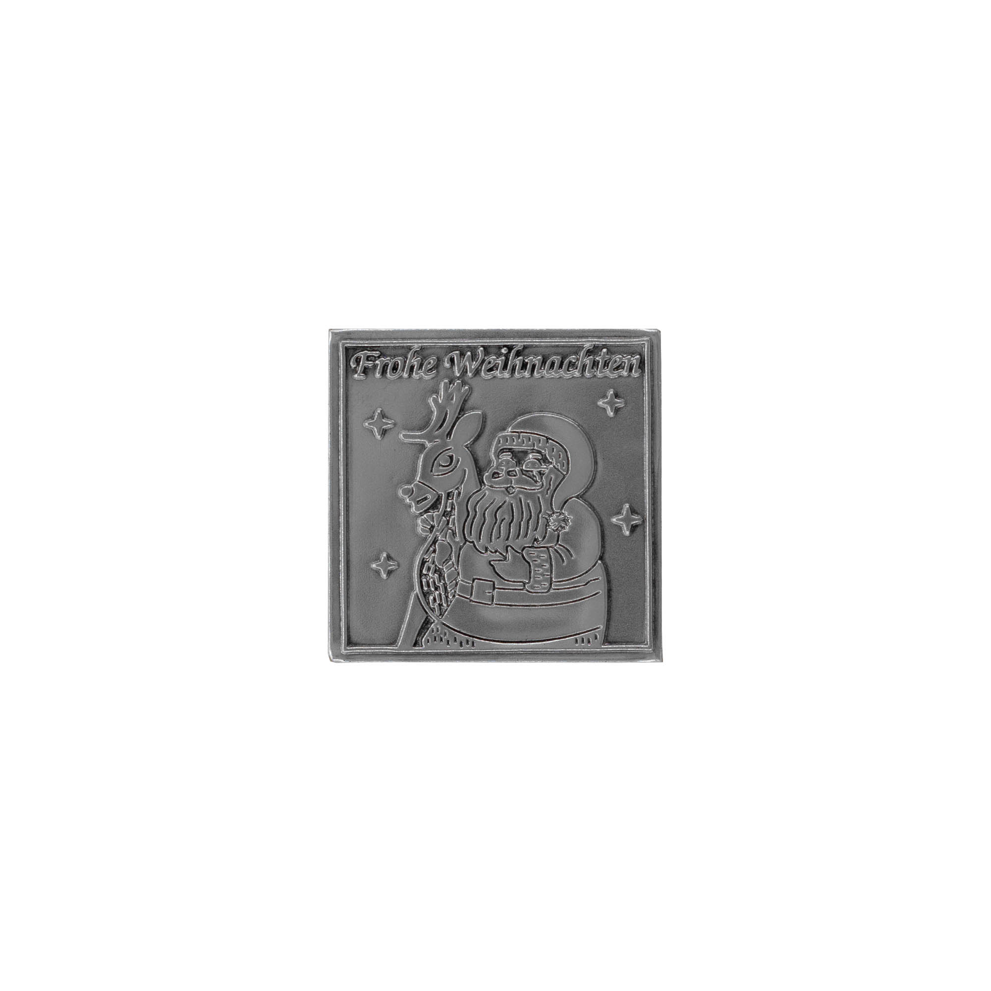 Etichetă de cositor „Crăciun fericit”, pătrată, metal, argintiu Etichetă de cositor „Crăciun fericit”, pătrată, metal, argintiu