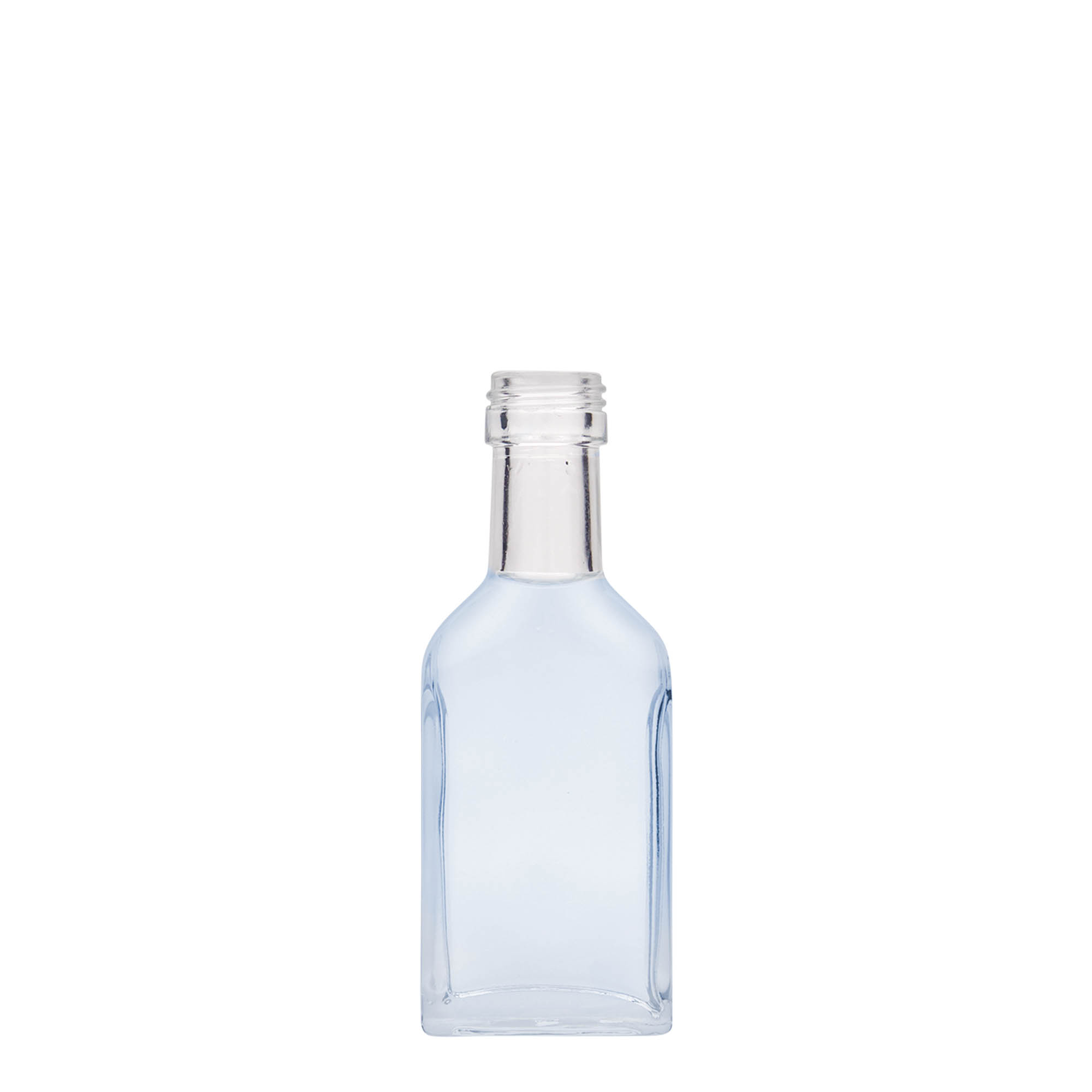 Sticluță de buzunar 40 ml, gât lung, dreptunghiulară, sticlă, gură: PP 22 Sticluță de buzunar 40 ml, gât lung, dreptunghiulară, sticlă, gură: PP 22