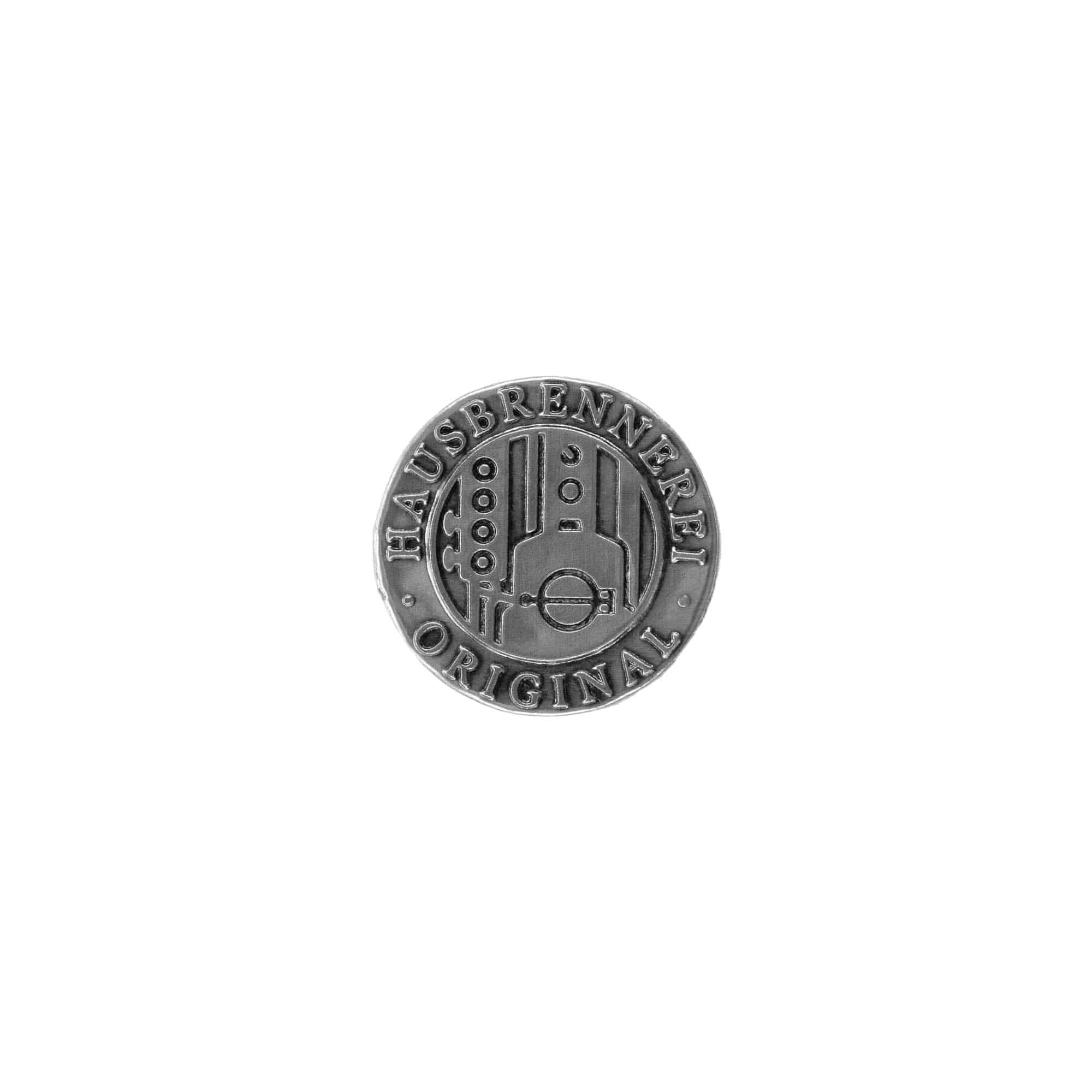 Etichetă de cositor „Distilerie de casă”, rotundă, metal, argintiu