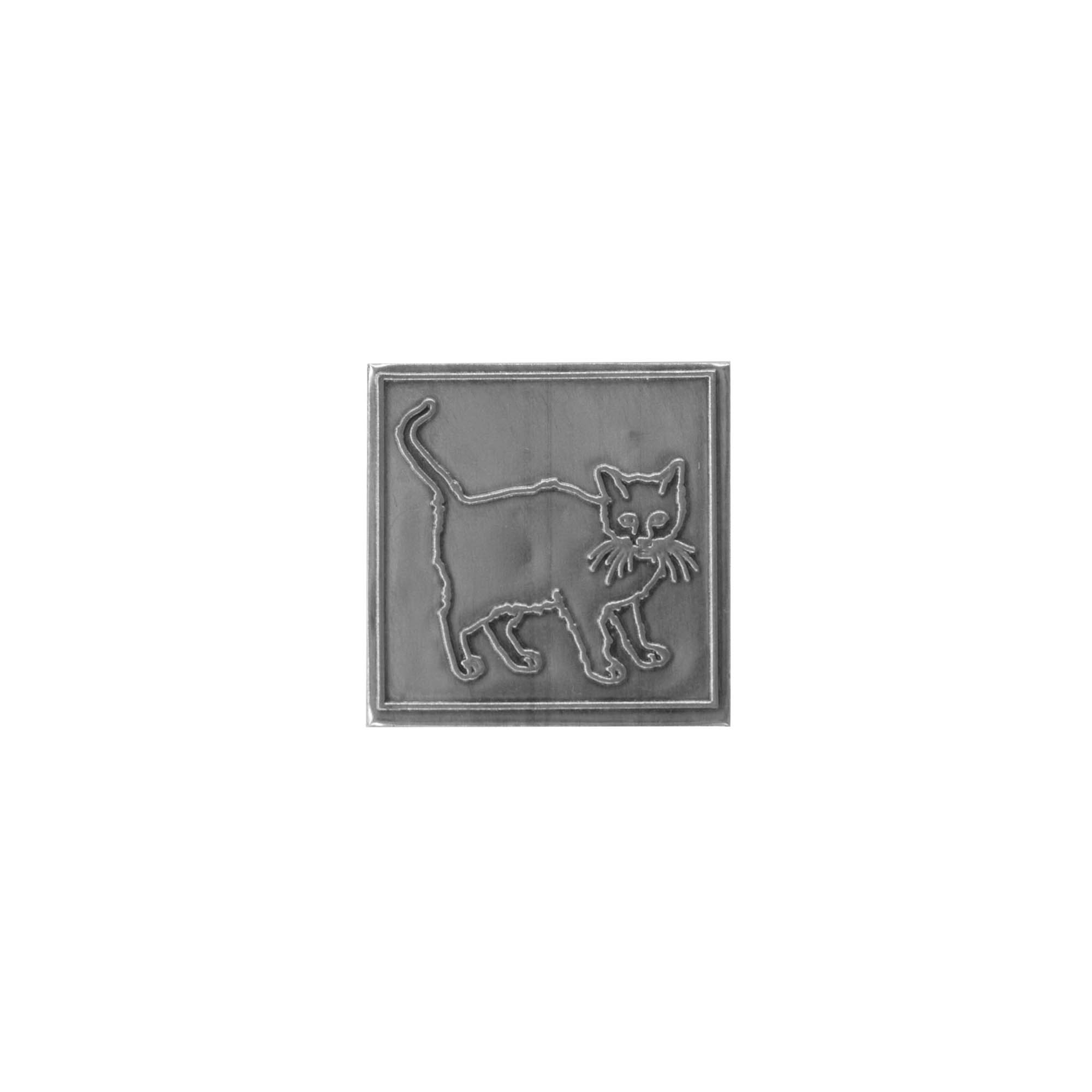 Etichetă de alamă „Pisică”, pătrată, metal, argintiu