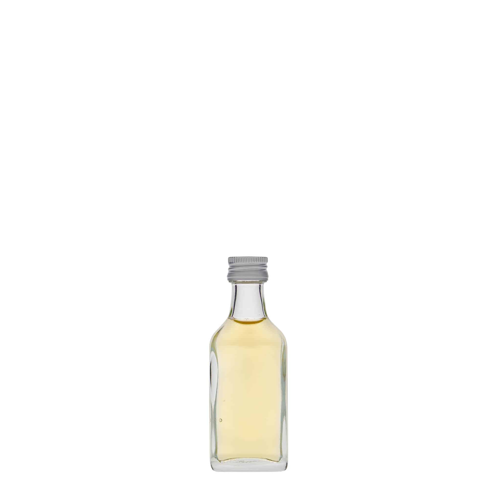 Sticluță de buzunar de 20 ml, dreptunghiulară, sticlă, gura: PP 18